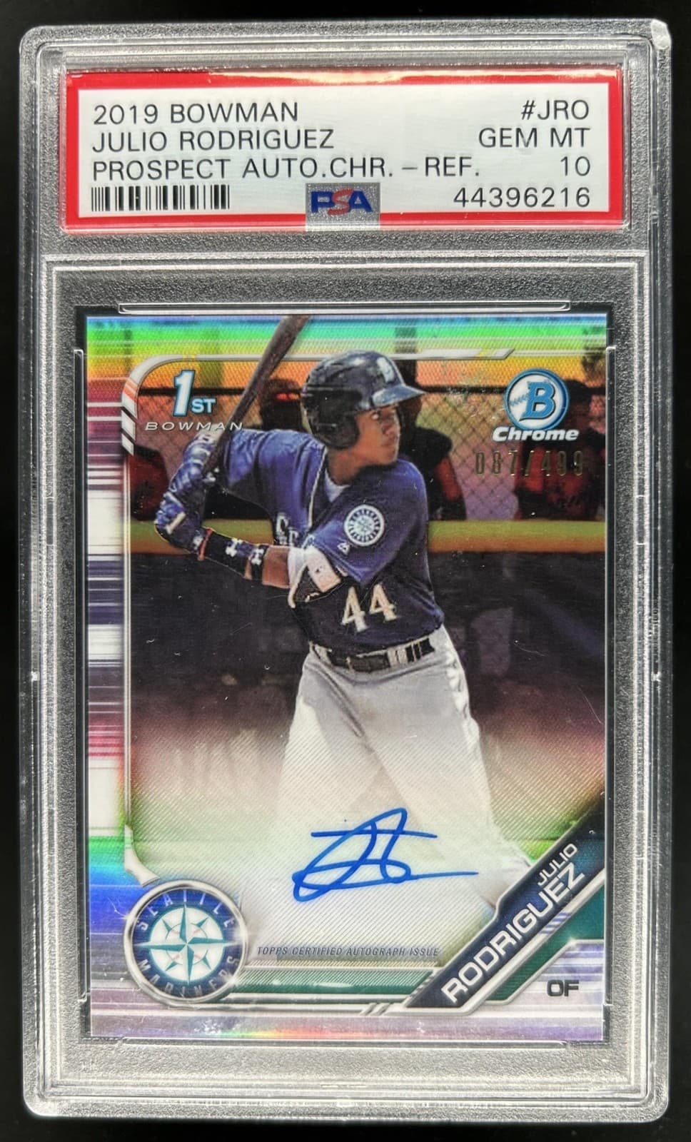 2019 Bowman Julio Rodriguez Chrome Auto 1st Prospect Refractor #/499 PSA 10