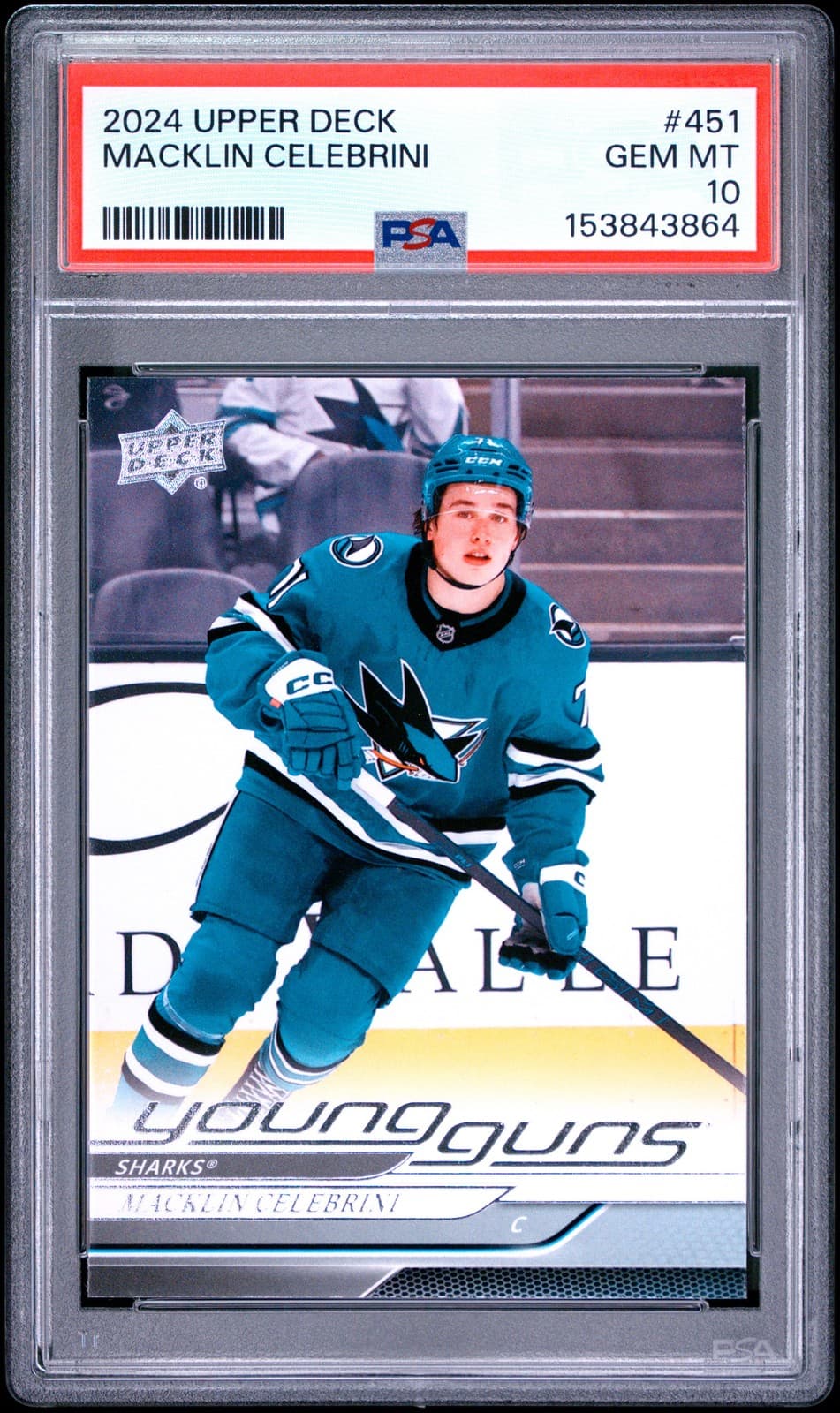 153843864 Macklin Celebrini 2024 Upper Deck #451 Rookie Young Guns RC PSA 10