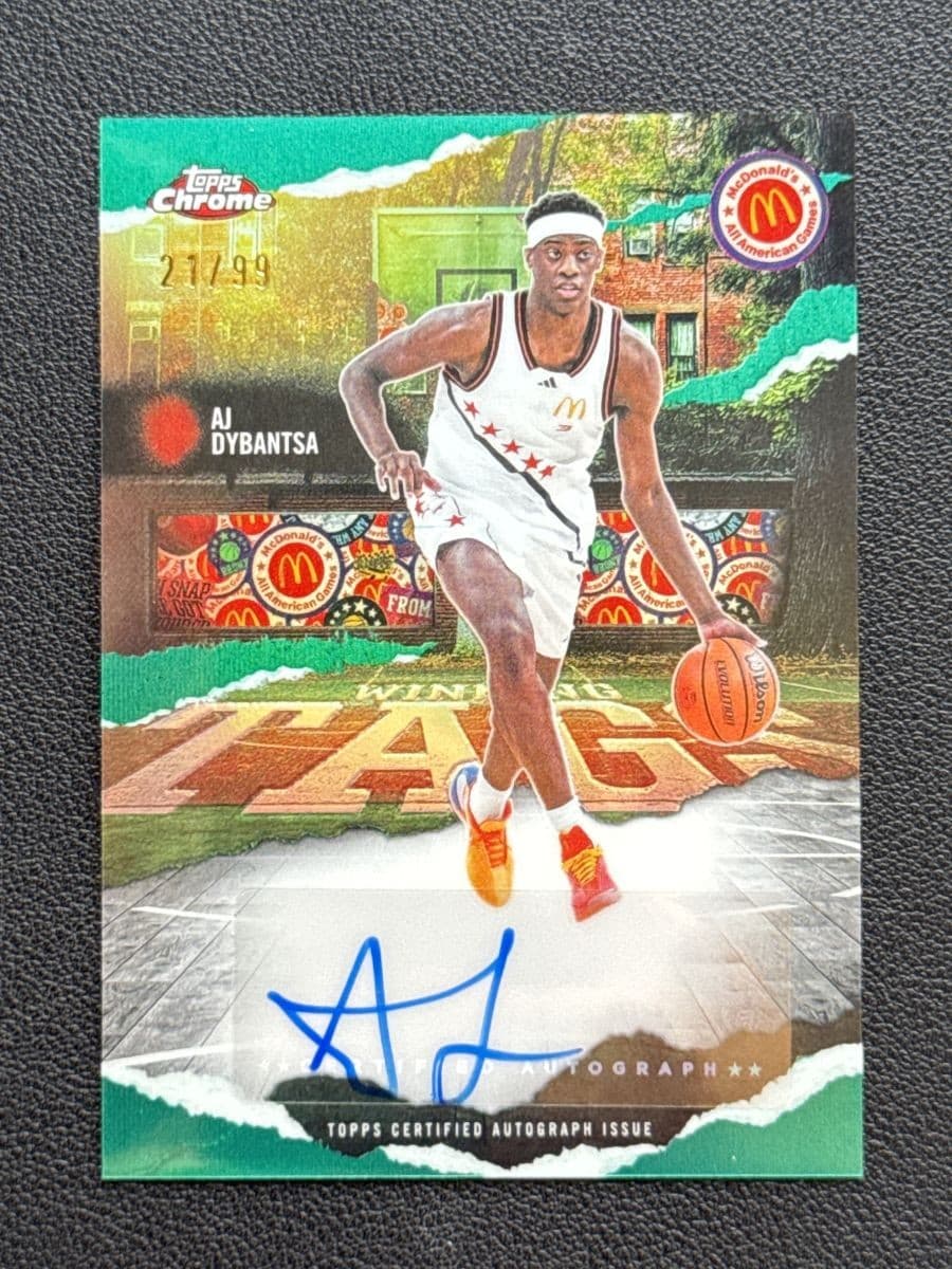 2025 Topps Chrome McDonald's Winning Tags Auto 21/99 Green Rookie AJ Dybantsa RC