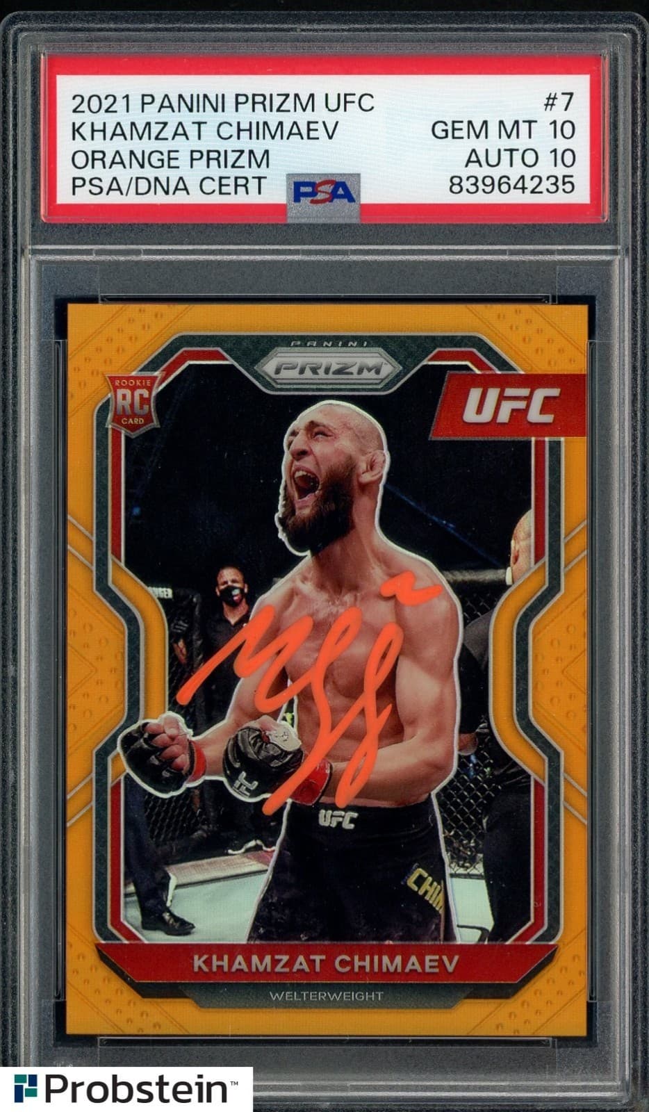 2021 Panini Orange Prizm UFC #7 Khamzat Chimaev RC /99 PSA 10 PSA/DNA 10 AUTO