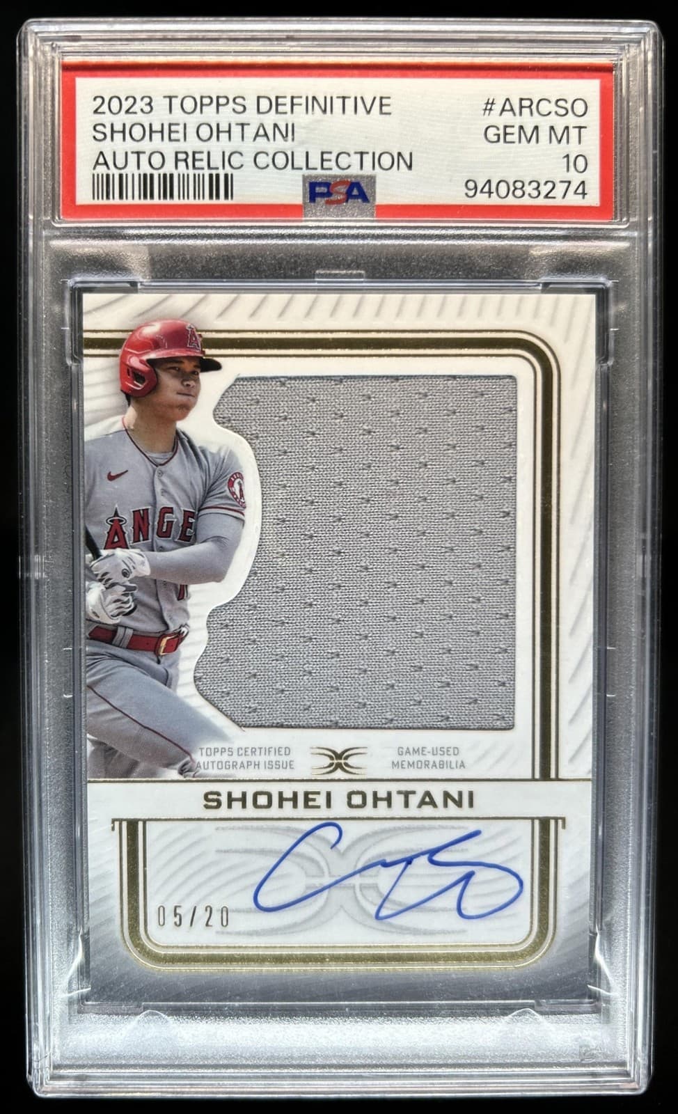 2023 Topps Definitive Shohei Ohtani Auto Collection Jersey #/20 #ARC-SO PSA 10