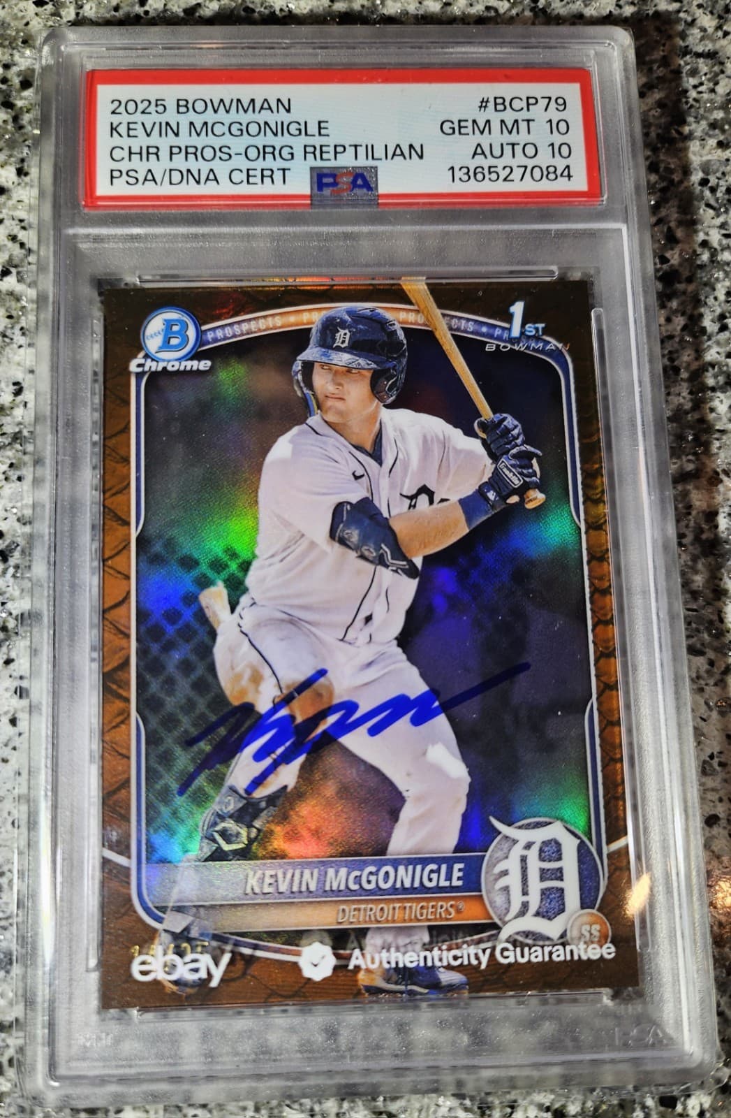 KEVIN MCGONIGLE SIGNED 2025 BOWMAN CHROME ORANGE REPTILIAN PSA 10 AUTO 10 /25