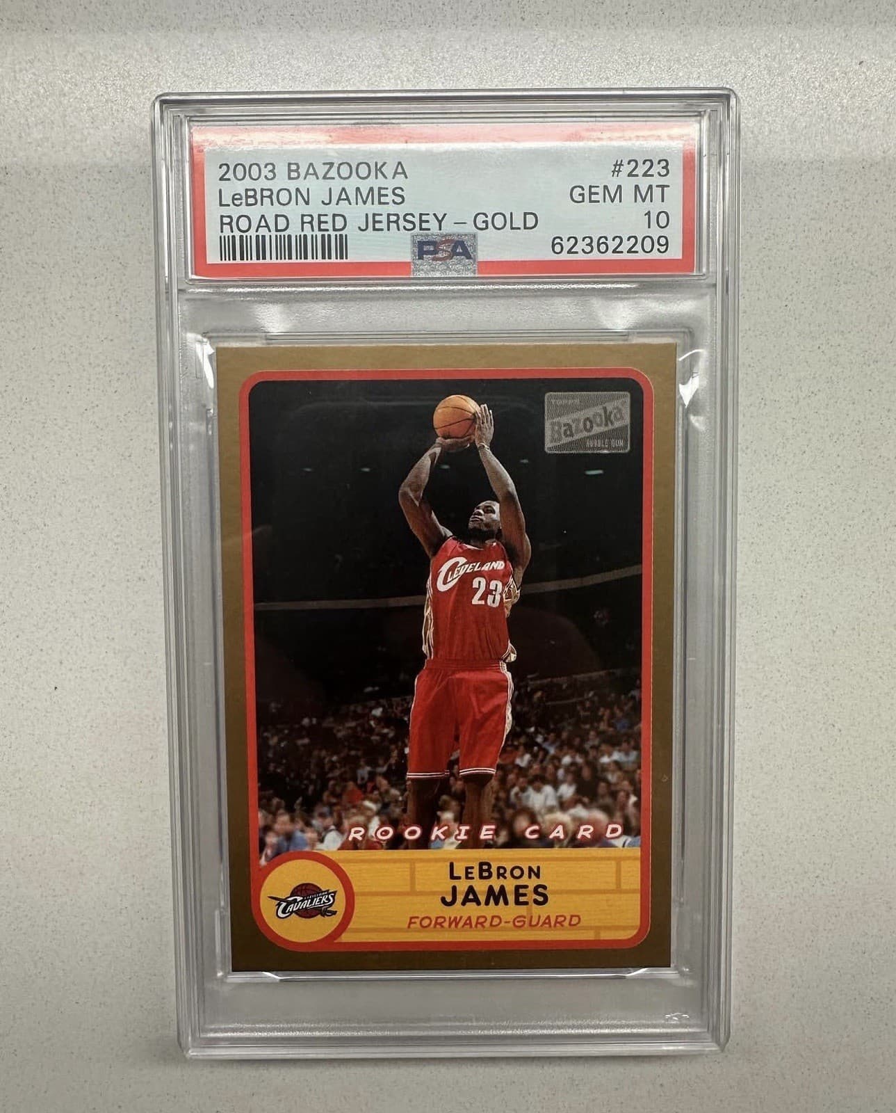 2003 Topps Bazooka LeBron James Rookie Road Red Jersey Gold #223 PSA 10