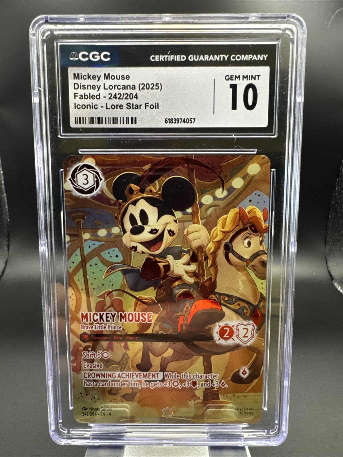 Disney Lorcana CGC 10 Iconic Mickey Mouse Brave Little Prince Fabled 242/204