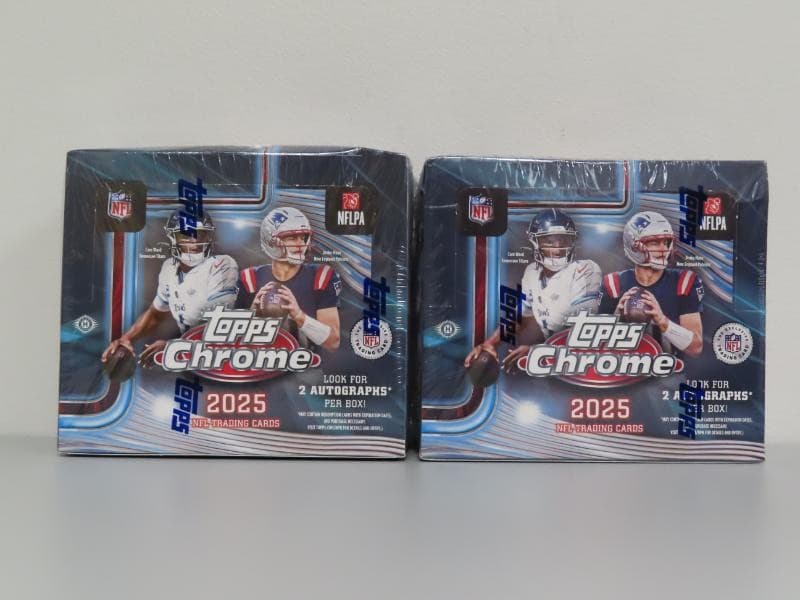 (2) Lot 2025 Topps Chrome NFL Football Factory Sealed Jumbo Hobby Box
