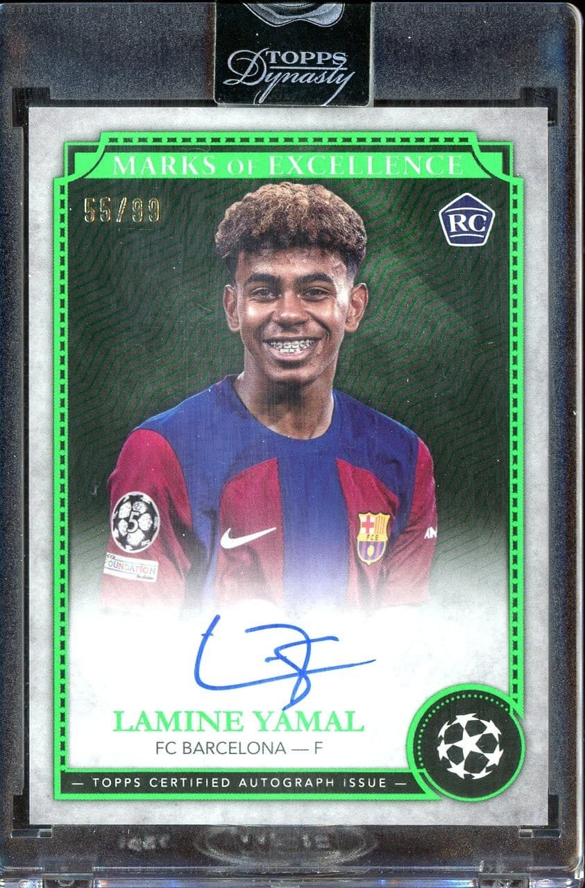 2024-25 Topps Dynasty Soccer Marks Of Excellence Green Lamine Yamal RC AUTO /99