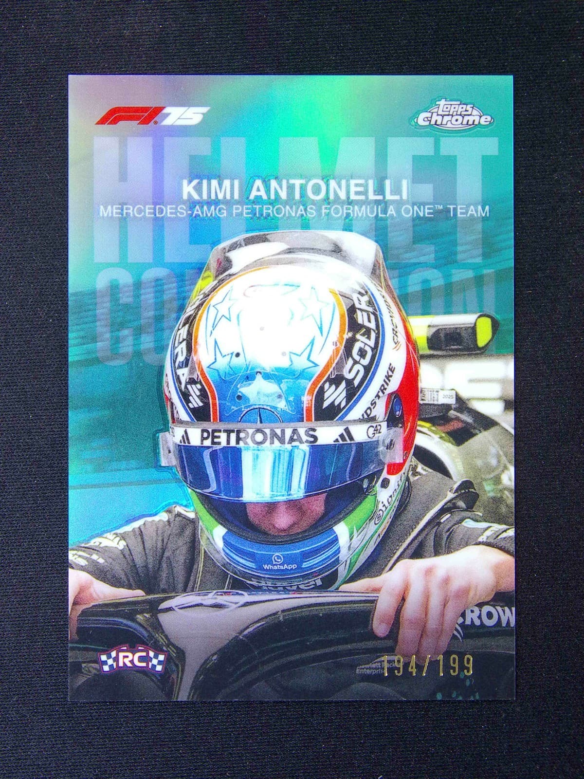2025 Topps Chrome F1 Kimi Antonelli RC Rookie Helmet Auqa Refractor /199
