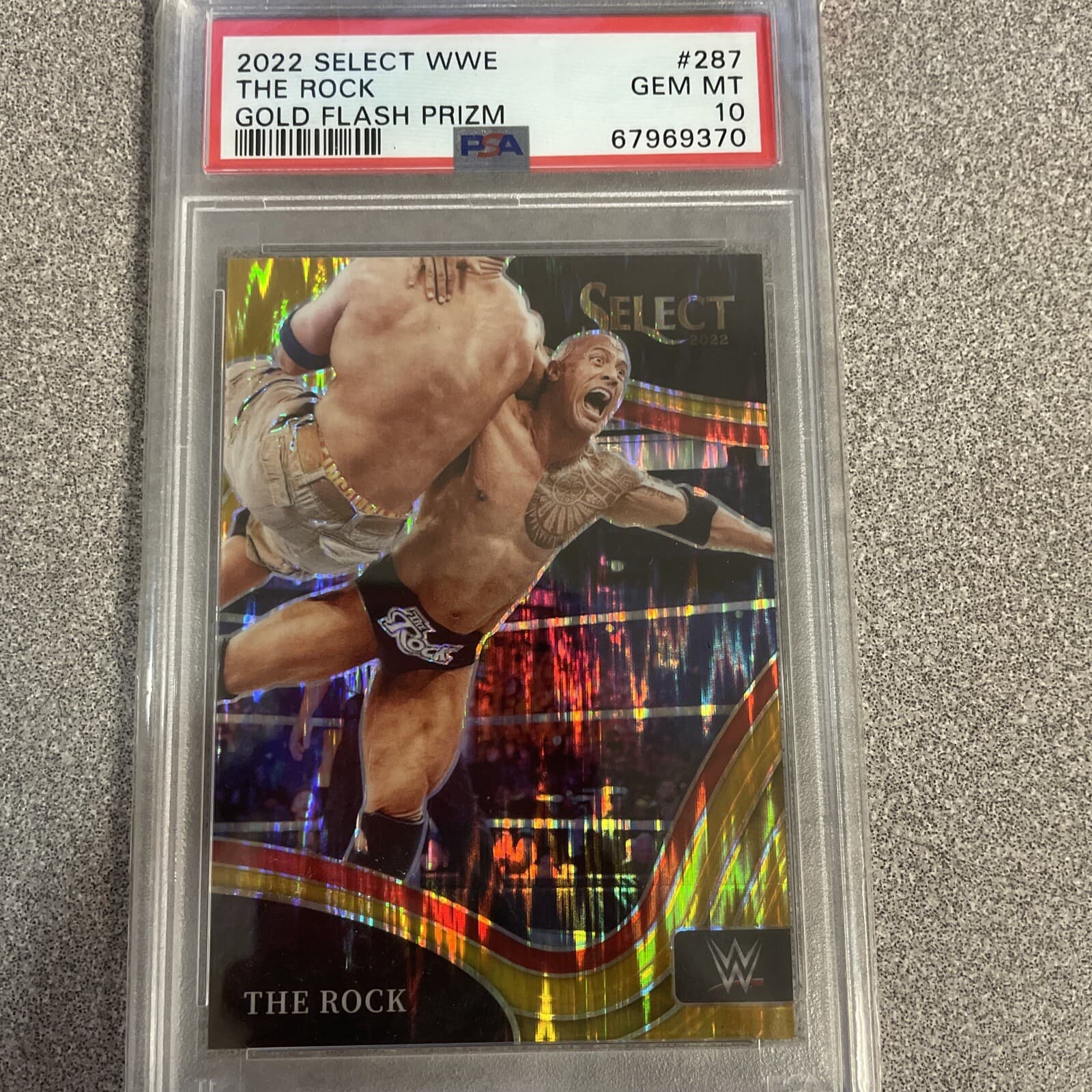 2022 PANINI SELECT WWE THE ROCK RINGSIDE GOLD FLASH Prizm #06/10 PSA GEM MT 10🔥