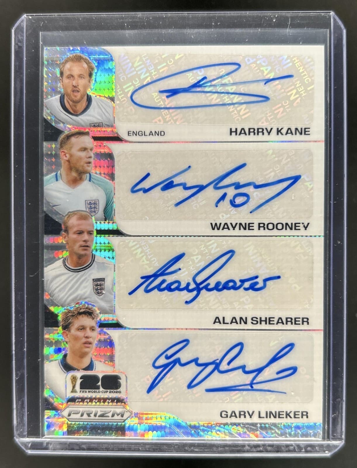 2026 Prizm World Cup Alan Shearer Lineker Harry Kane Wayne Rooney Quad Auto #15