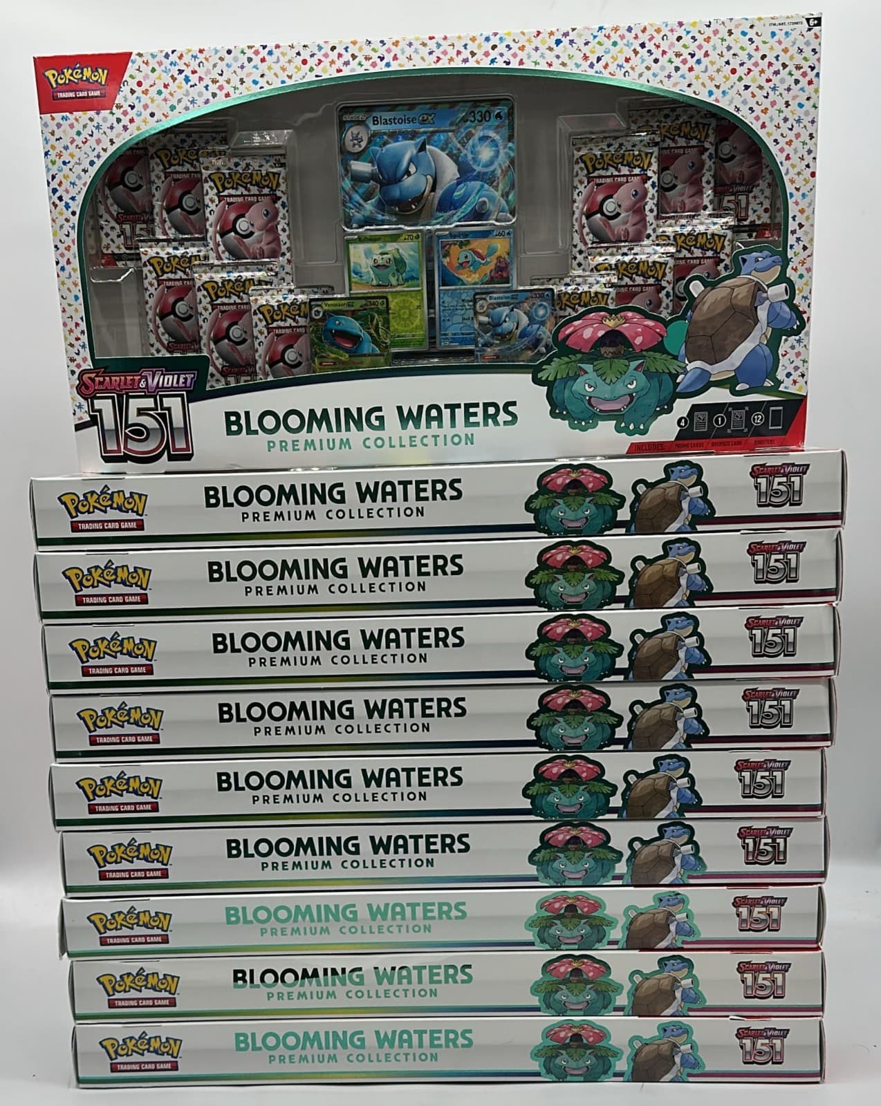 Lot of (10) Pokemon TCG 151 Blooming Waters Premium Collection Boxes SEALED