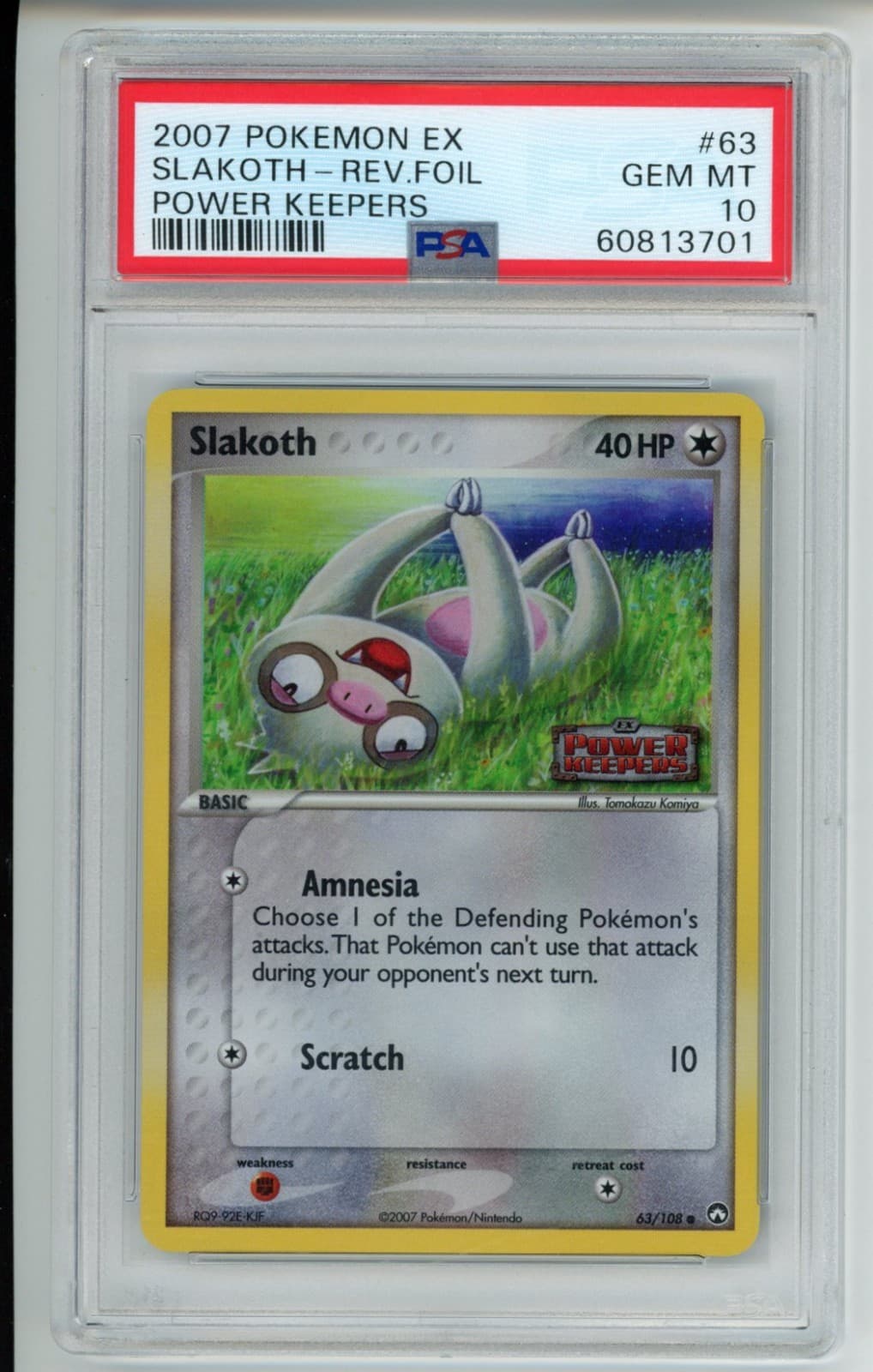 2007 Pokemon Ex Power Keepers #63 Slakoth-Rev.Foil Power Keepers Psa 10 Pop 13!!