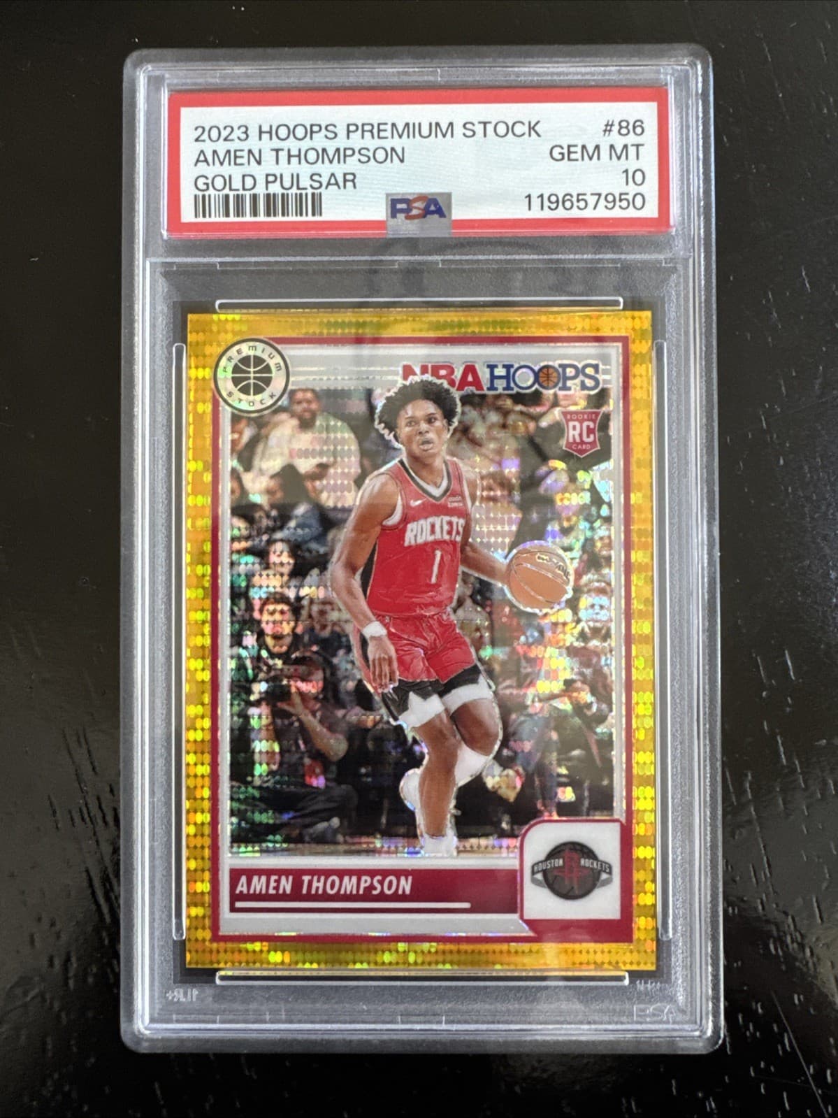 2023-24 Panini NBA Hoops Premium Stock Amen Thompson Gold Pulsar /10 RC PSA 10
