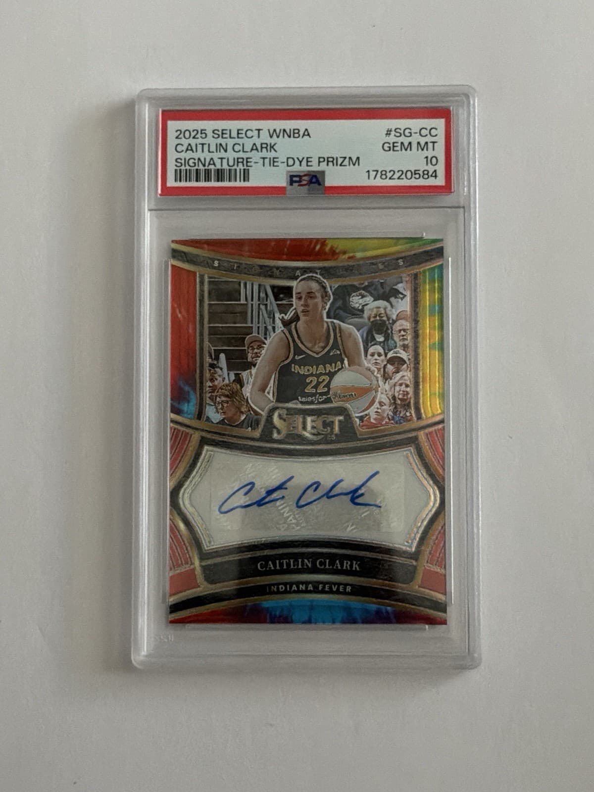 Panini 2025 Select WNBA Caitlin Clark Signature Tie-Dye Prizm SG-CC PSA 10