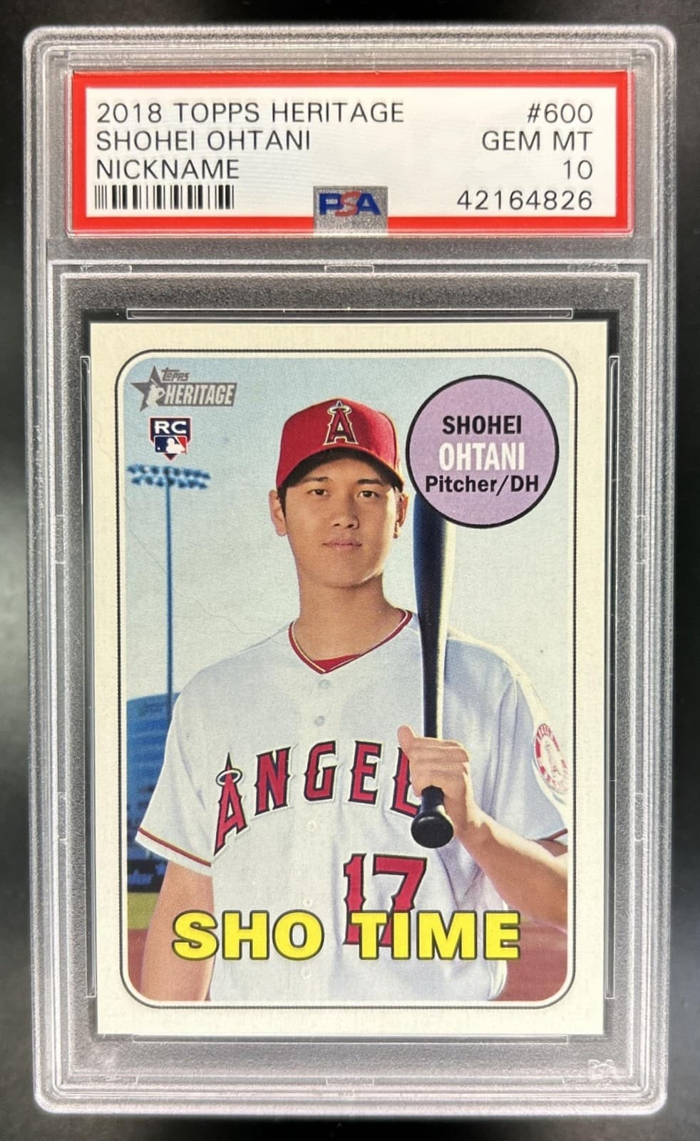 2018 Topps Heritage Shohei Ohtani RC Sho Time Nickname SP Variation #600 PSA 10