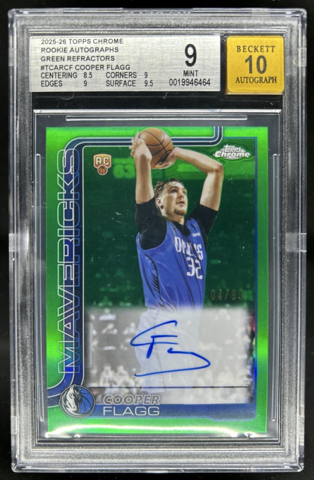 2025-26 Topps Chrome Cooper Flagg Rookie Auto Green Refractor RC #/99 BGS 9/10