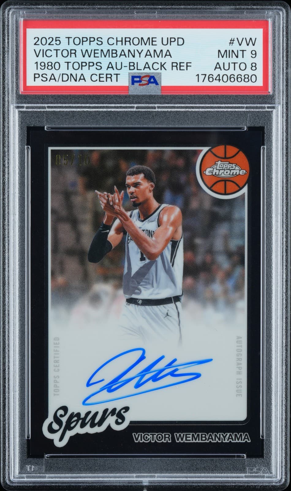2025 Topps Chrome Update Black Victor Wembanyama 5/10 Psa 9 Auto 8