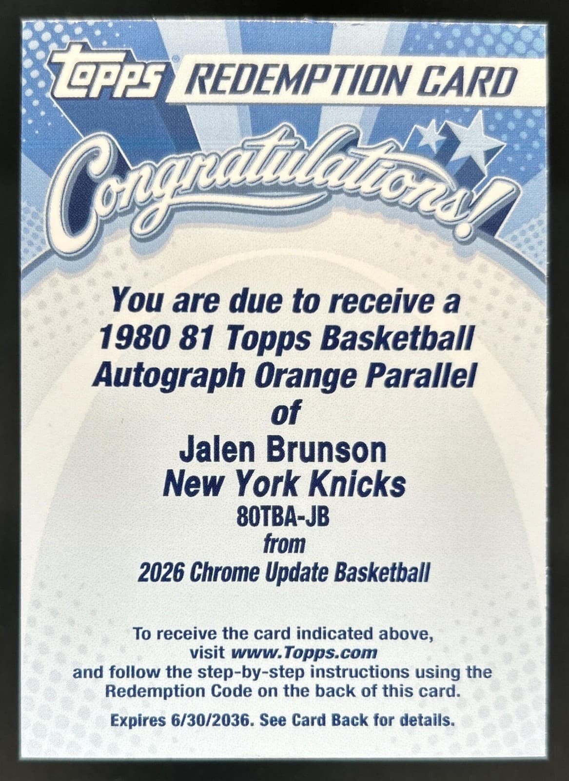 2025-26 Topps Chrome Sapphire Jalen Brunson 1980-81 Auto Orange Refractor #/25