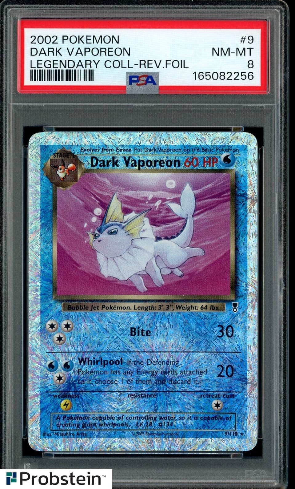 2002 Pokemon Legendary Collection #9 Dark Vaporeon-Reverse Foil Psa 8 New Cert