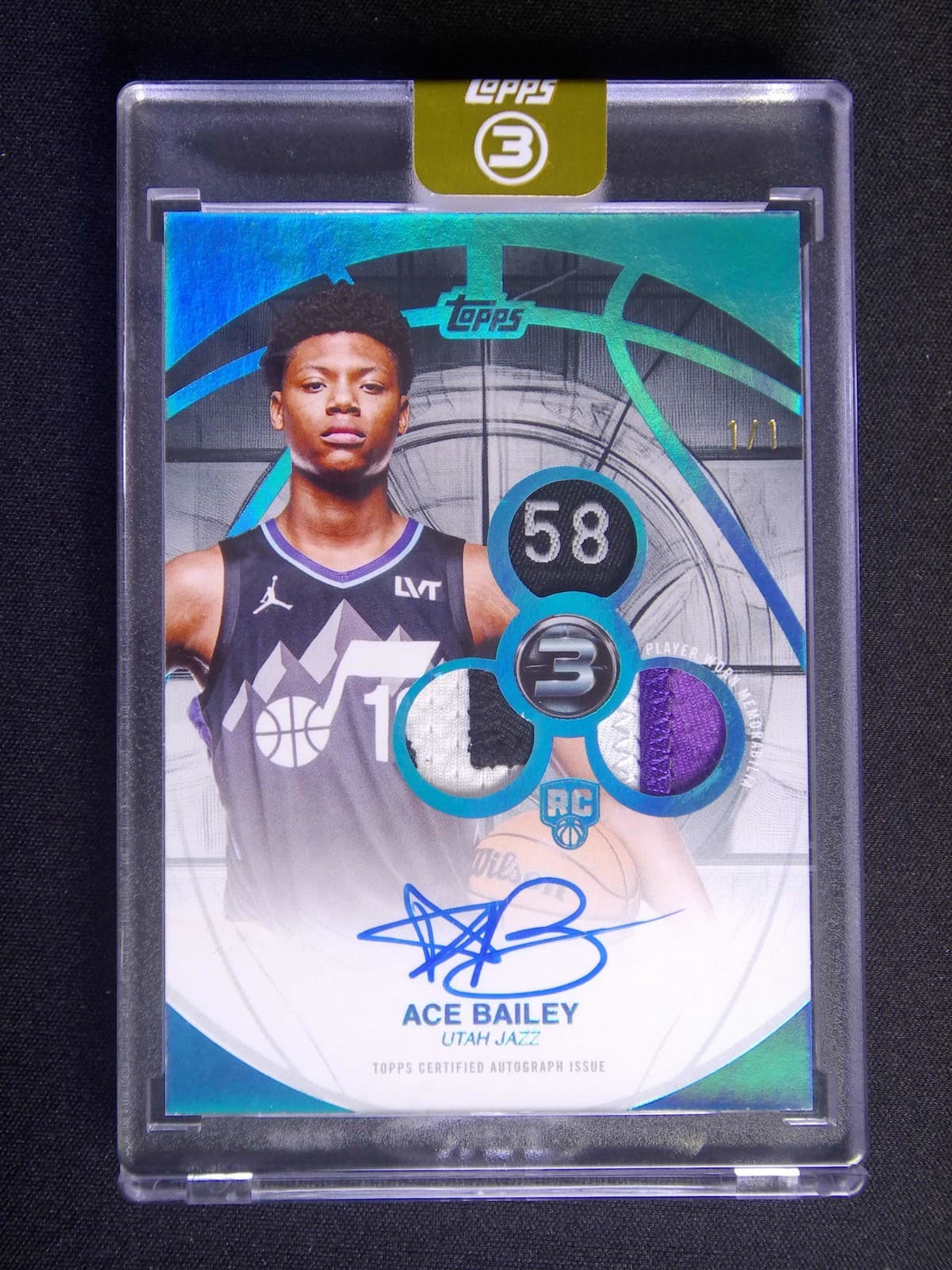 One Of One 1/1 2025-26 Topps Three (3) Ace Bailey RC Tag Patch Auto RPA Platinum
