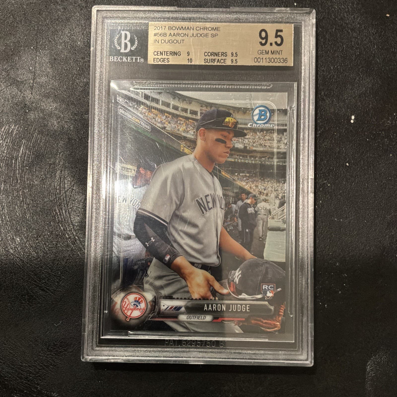 2017 Bowman Chrome Aaron Judge SP In Dugout #56B Rookie Short Print BGS 9.5 