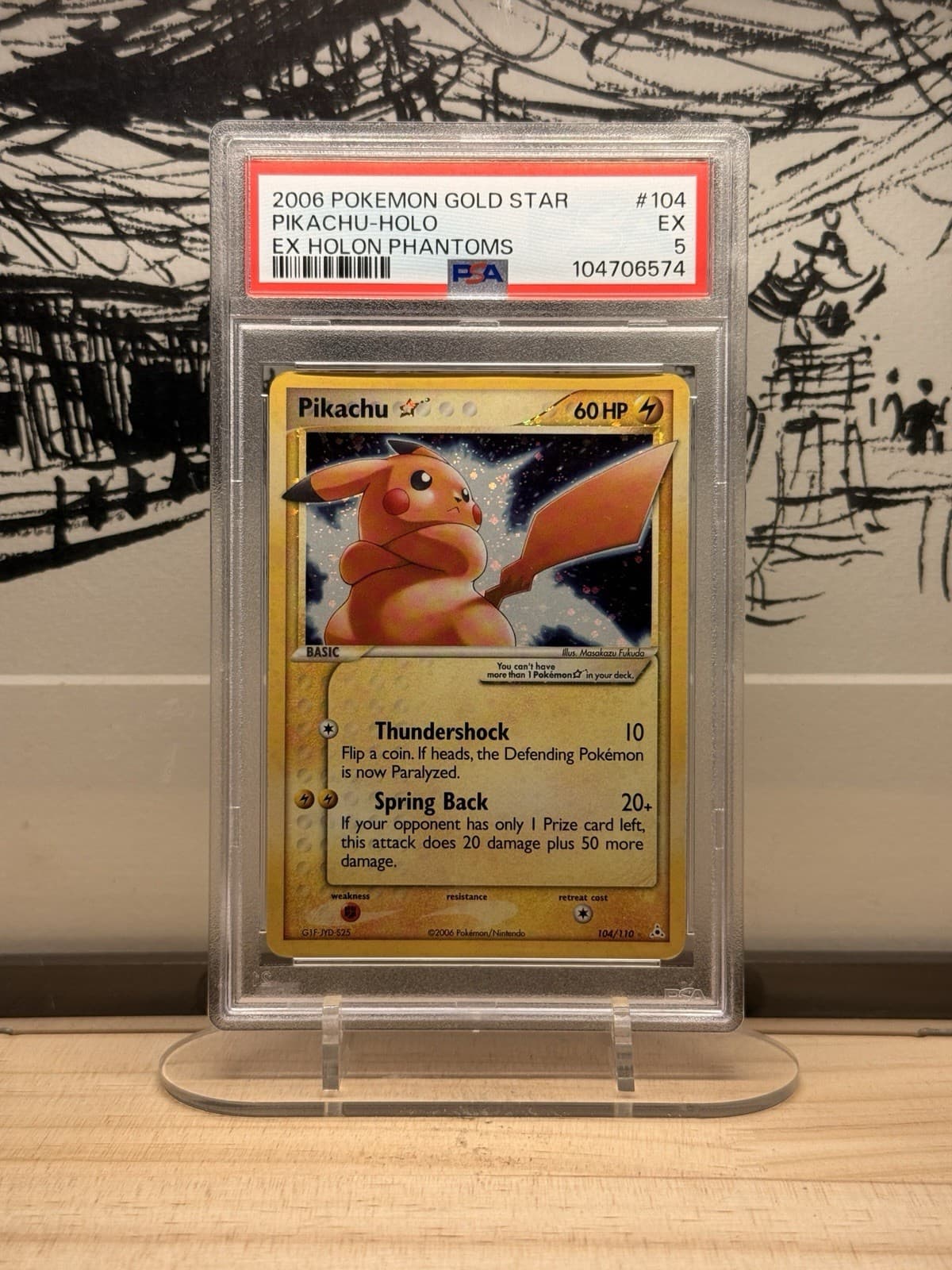 Pokemon Pikachu Gold Star 104/110 EX Holo PSA 5 English Holon Phantoms 2006