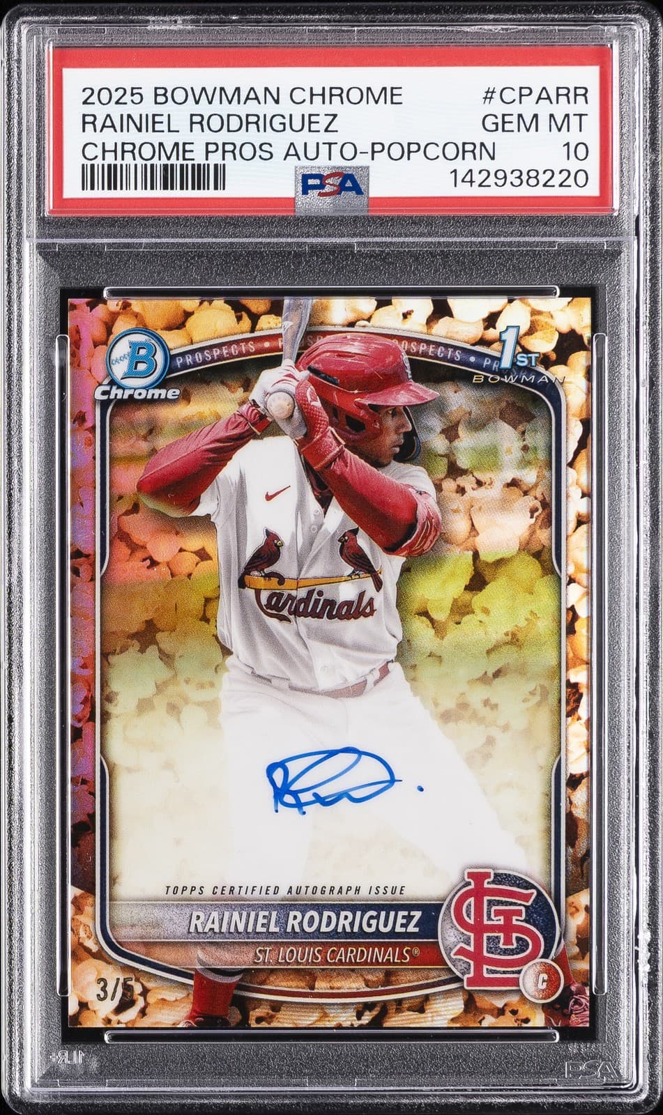 2025 Bowman Chrome Prospect Auto Popcorn #Cparr Rainiel Rodriguez 3/5 Psa 10