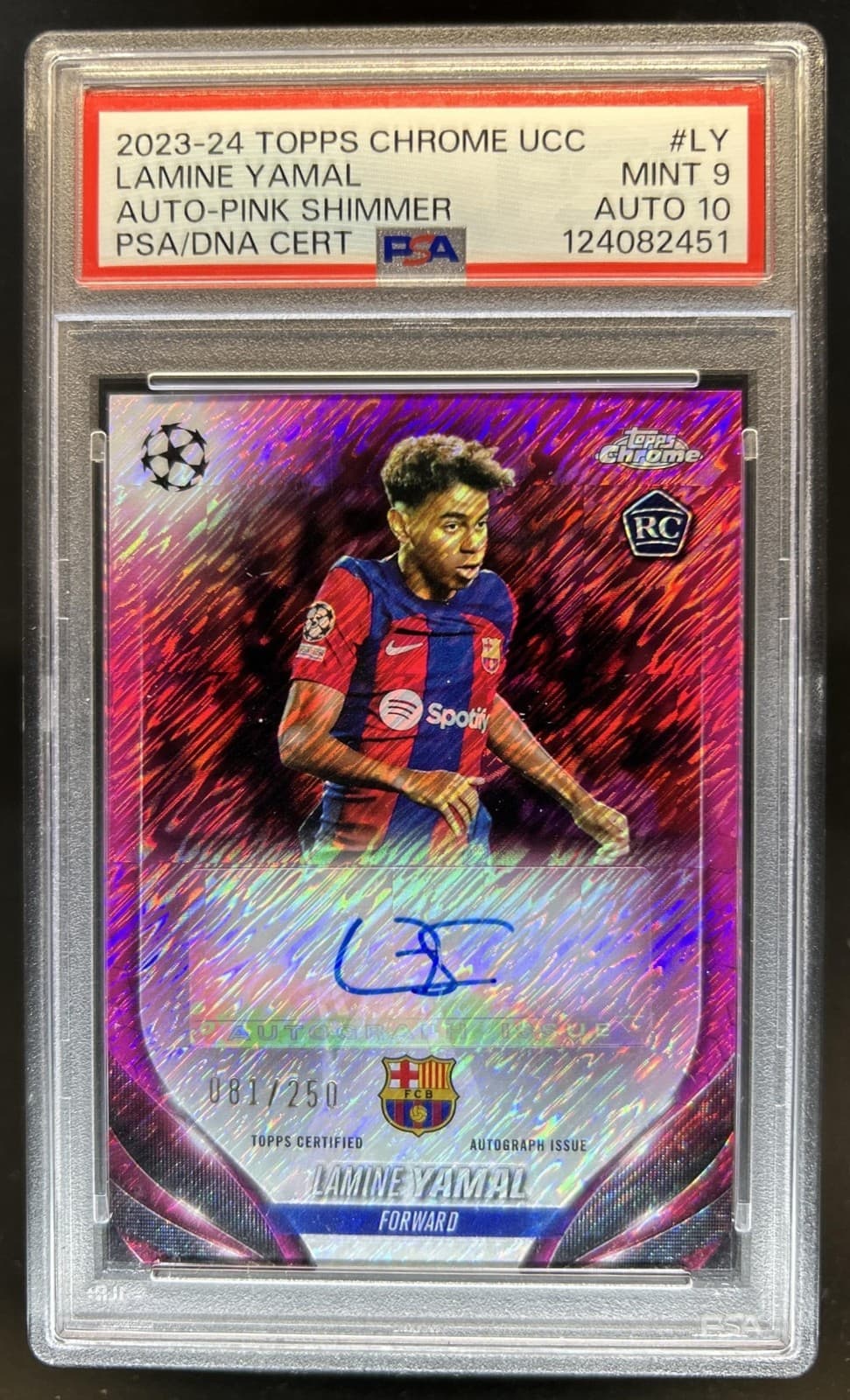 2023-24 Topps Chrome Lamine Yamal Auto RC Pink Shimmer Refractor #/250 PSA 9 10