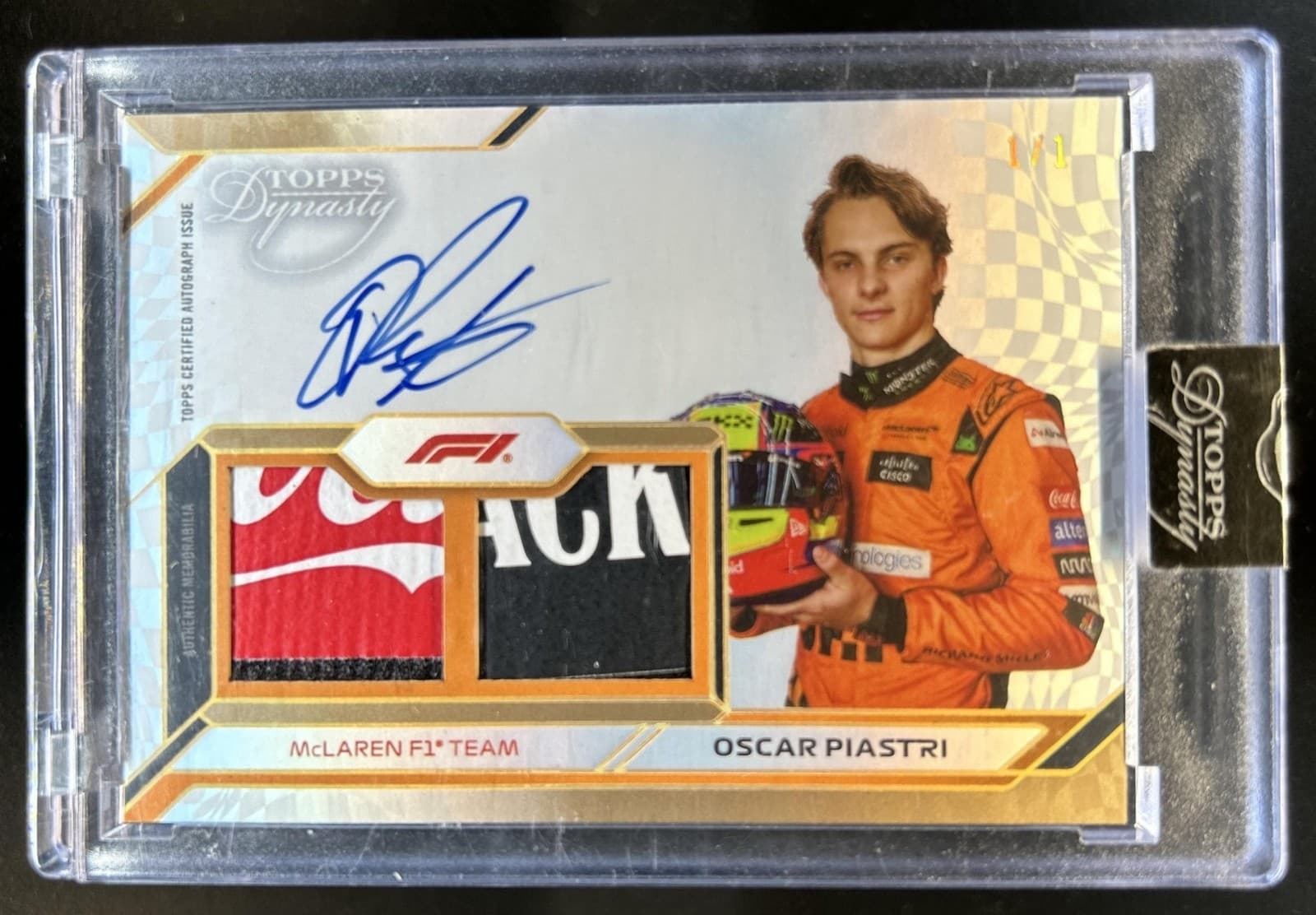 2024 Topps Dynasty F1 Oscar Piastri Single Driver Dual Auto Coke Logo Patch #1/1