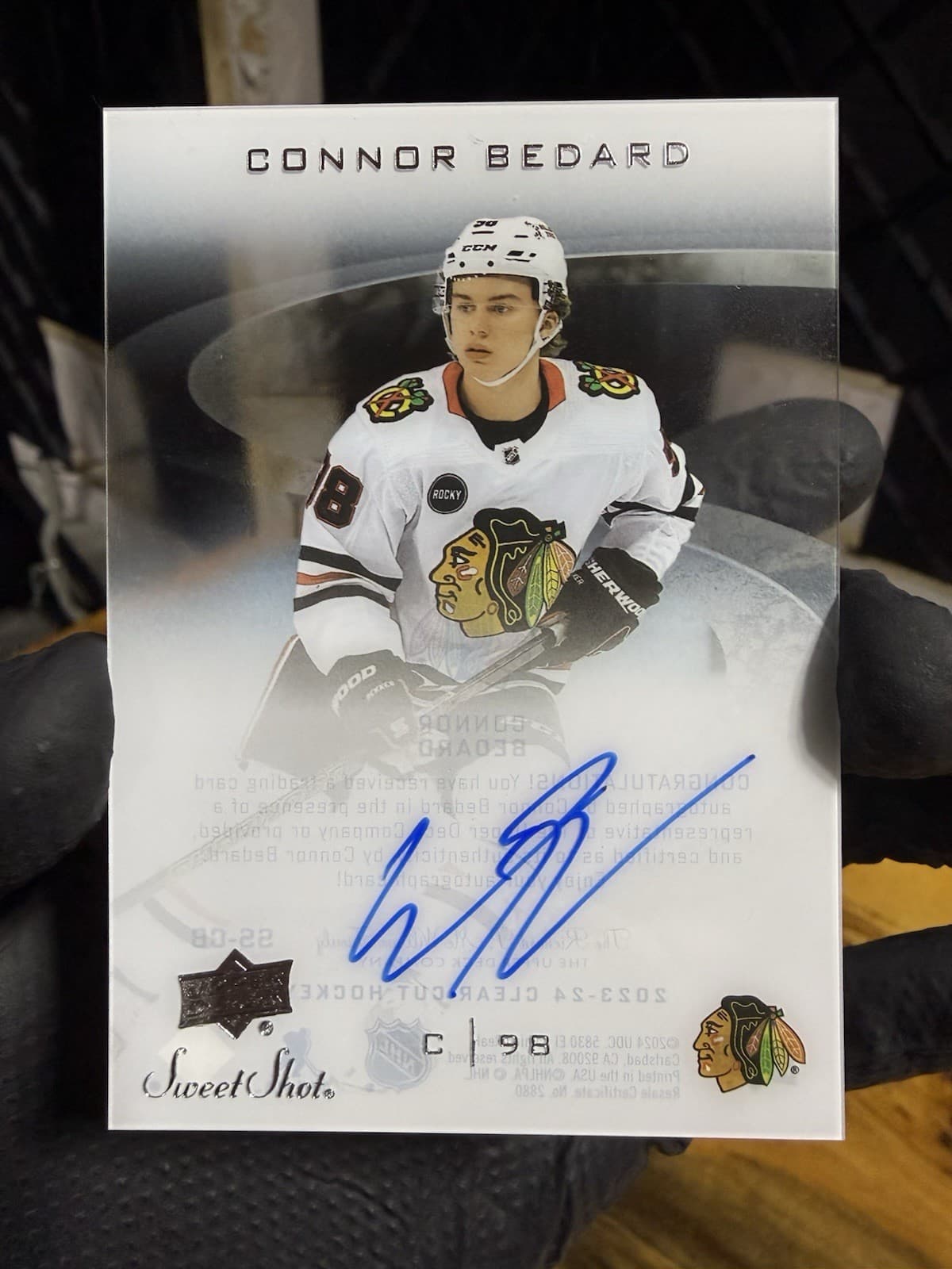 Connor Bedard 2023-24 UD Clear Cut Sweet Shot Auto Rookie RC #SS-CB MINT!