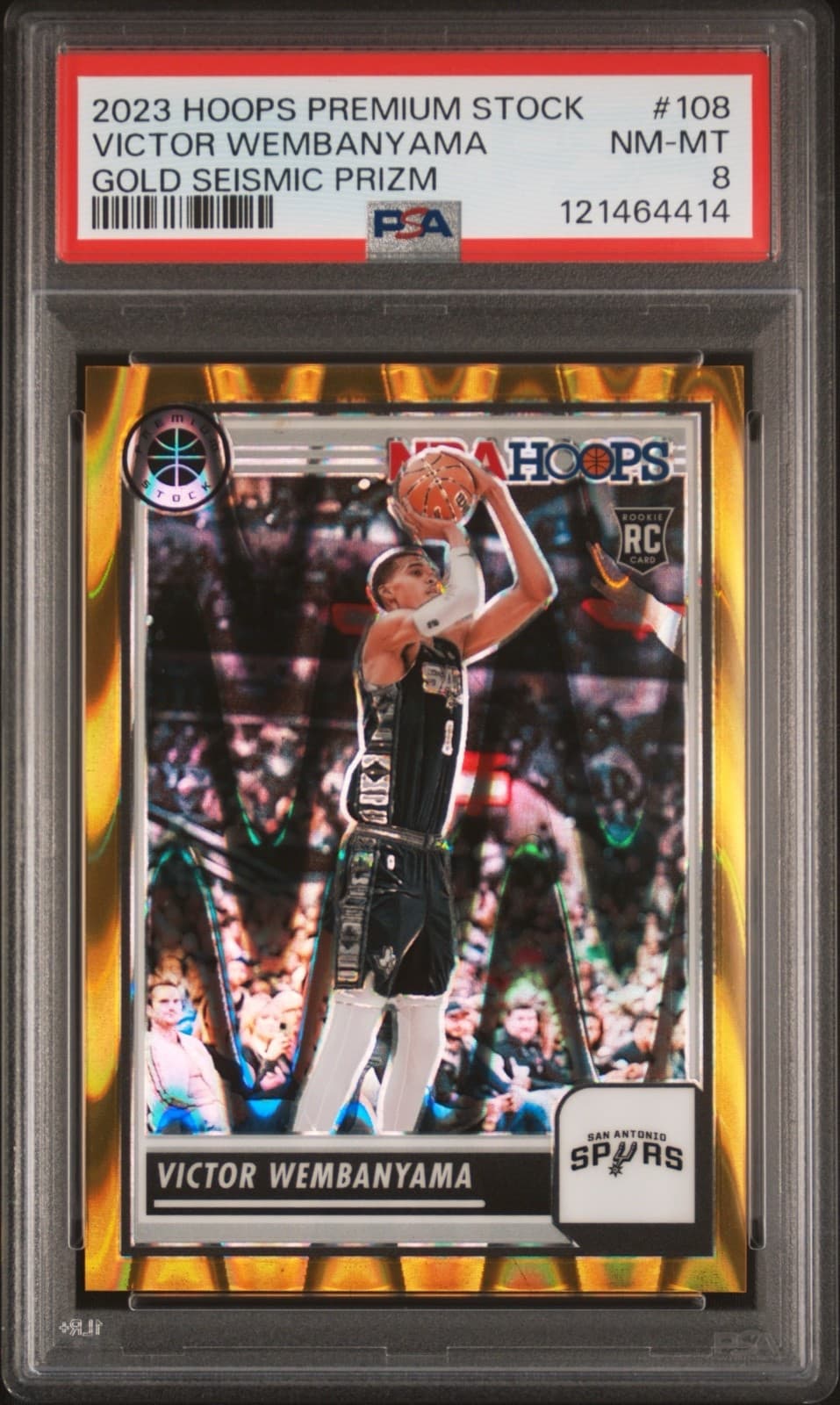 23-24 Panini Nba Hoops Premium Stock - Victor Wembanyama #108 Gold Seismic Prism