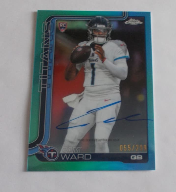 2025 Topps Chrome Football Cam Ward Teal Refractor Auto /299