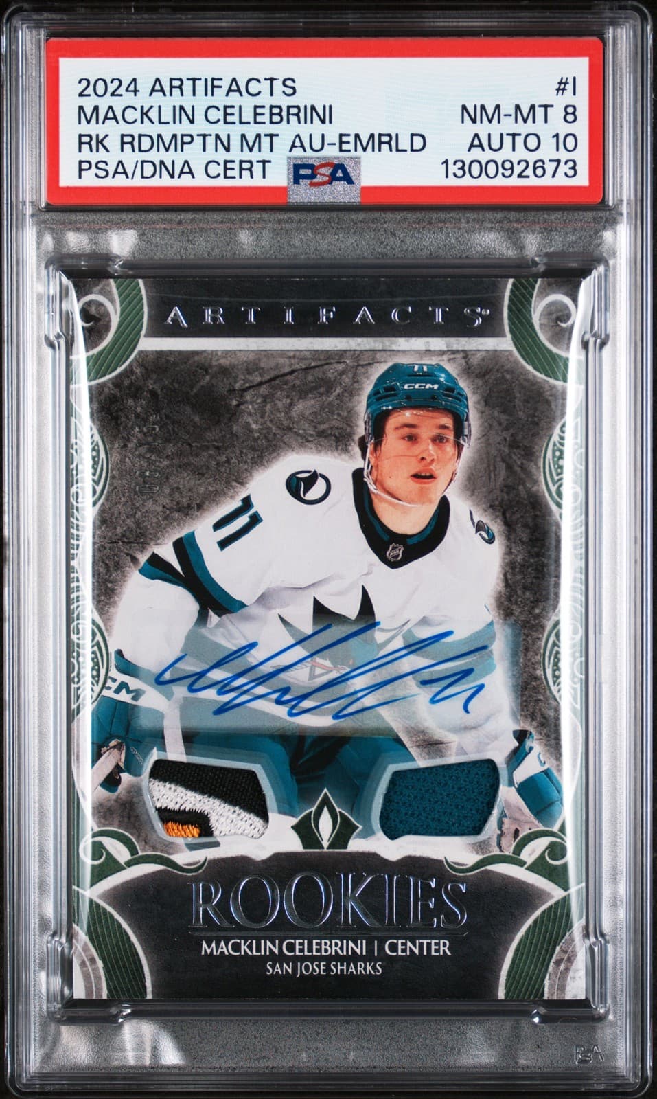 2024 UPPER DECK ARTIFACTS EMERALD #I MACKLIN CELEBRINI ROOKIE /15 PSA 8 AUTO 10