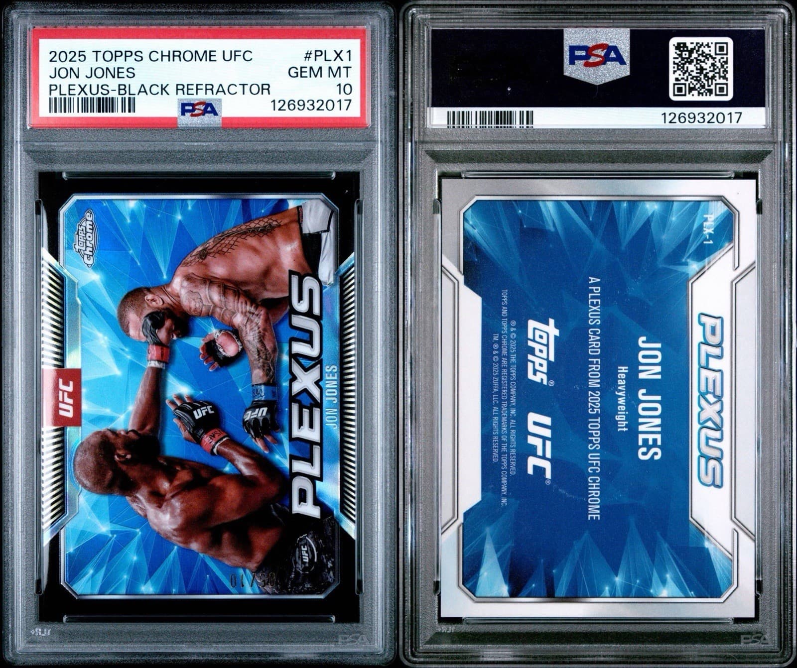 Topps 2025 Chrome UFC Jon Jones Plexus Black Refractor #PLX-5/10 PSA 10