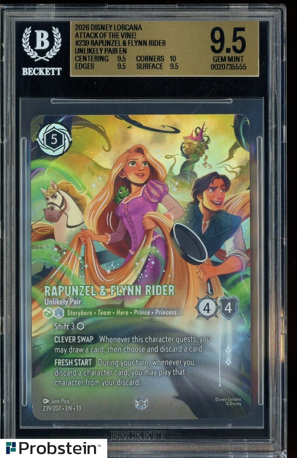 2026 Disney Lorcana EN 13 #239 Rapunzel & Flynn Rider Unlikely Pair BGS 9.5 GEM
