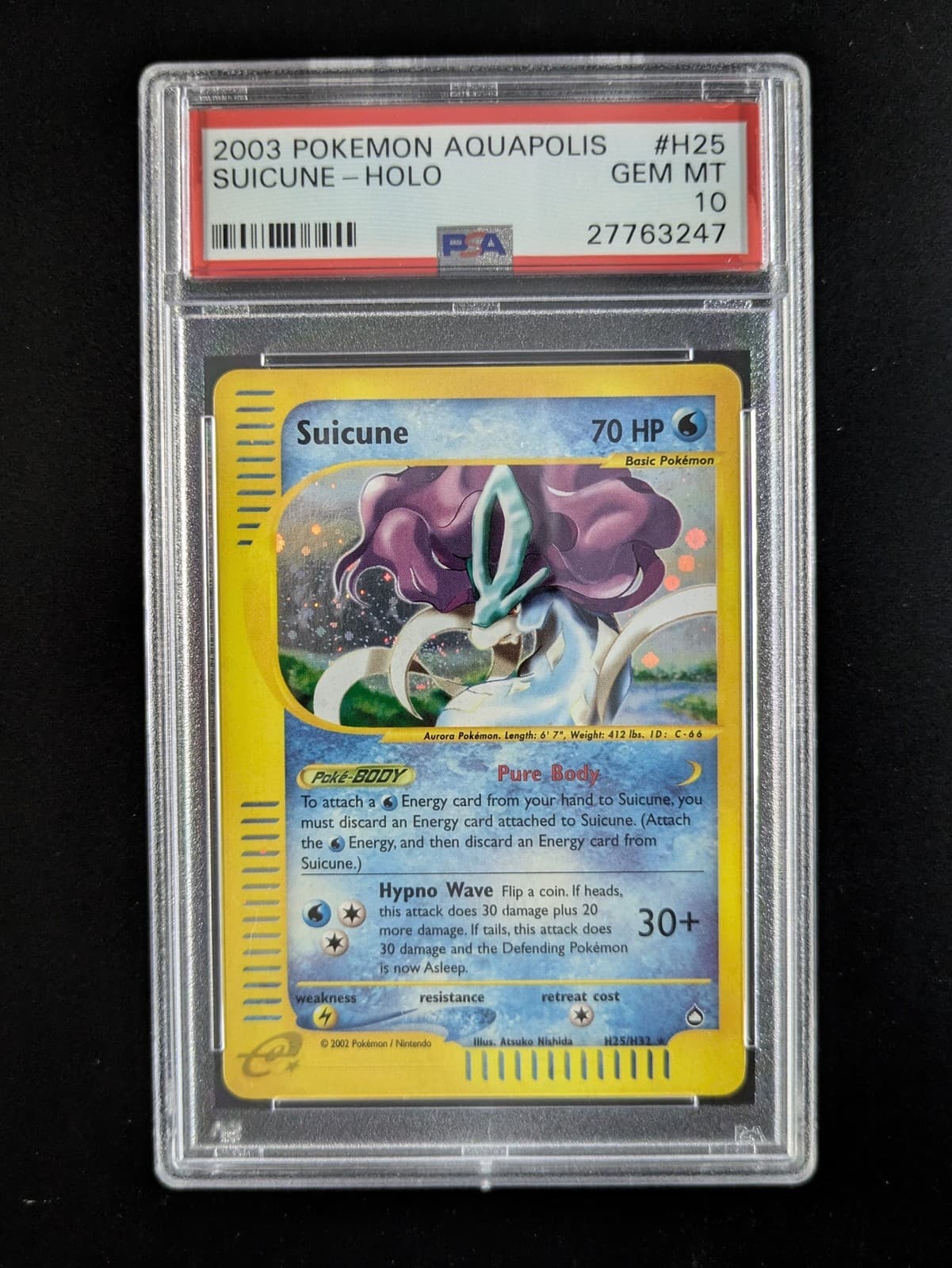 2003 Pokemon SUICUNE #H25/H32 Aquapolis Unlimited Cosmos Holo Rare ENG PSA 10