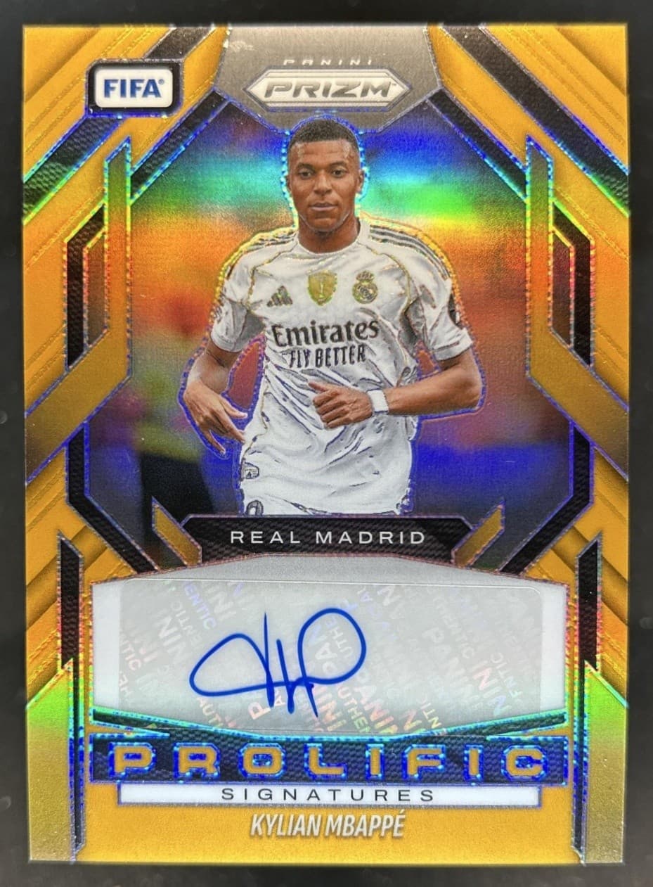 2025-26 Prizm FIFA Kylian Mbappe Prolific Signatures Gold Prizm Auto #/10