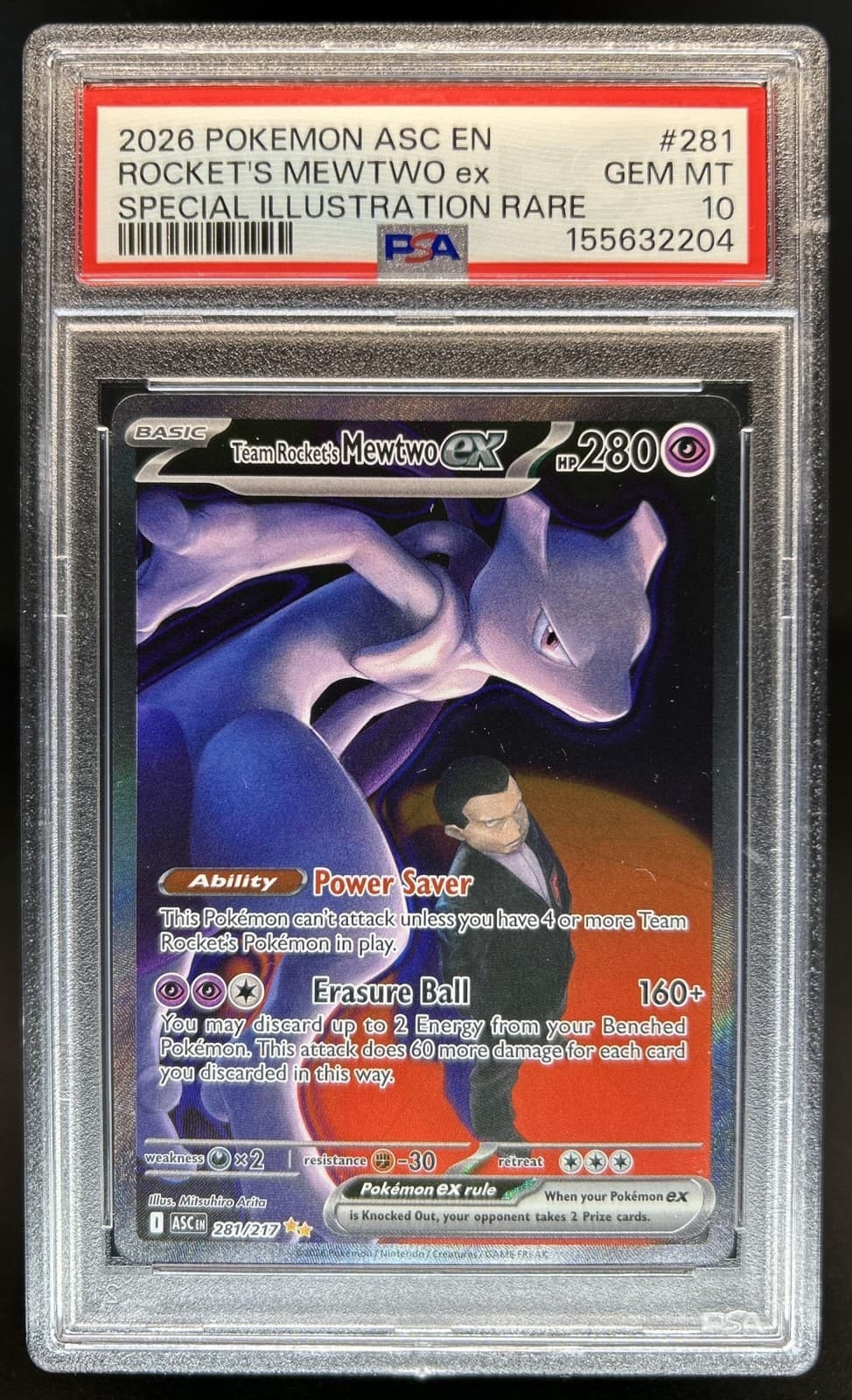 2026 Pokemon Team Rocket's Mewtwo ex Special Illustration Rare #281/217 PSA 10