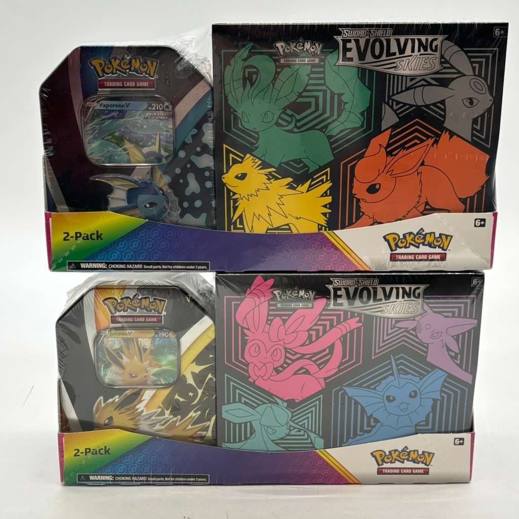 Lot of (2) Pokemon TCG Evolving Skies 2-Pack ETB + TIN SEALED NEW