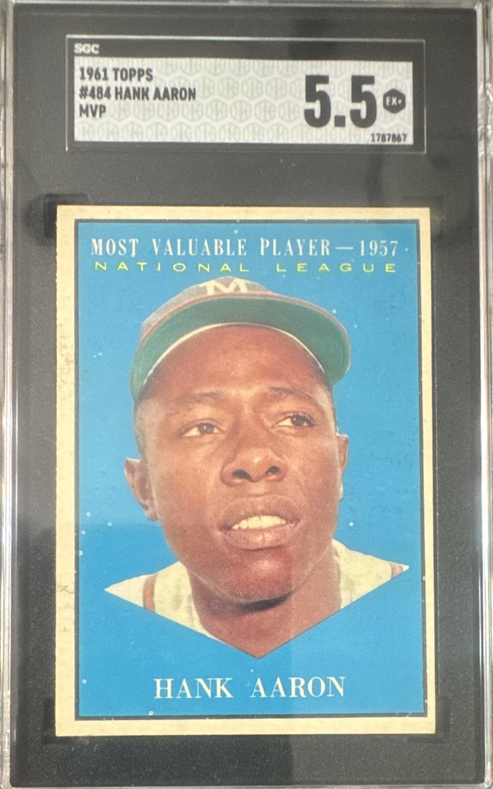Topps 1961 Hank Aaron MVP #484 Milwaukee Braves SGC 5.5 Baseball Card