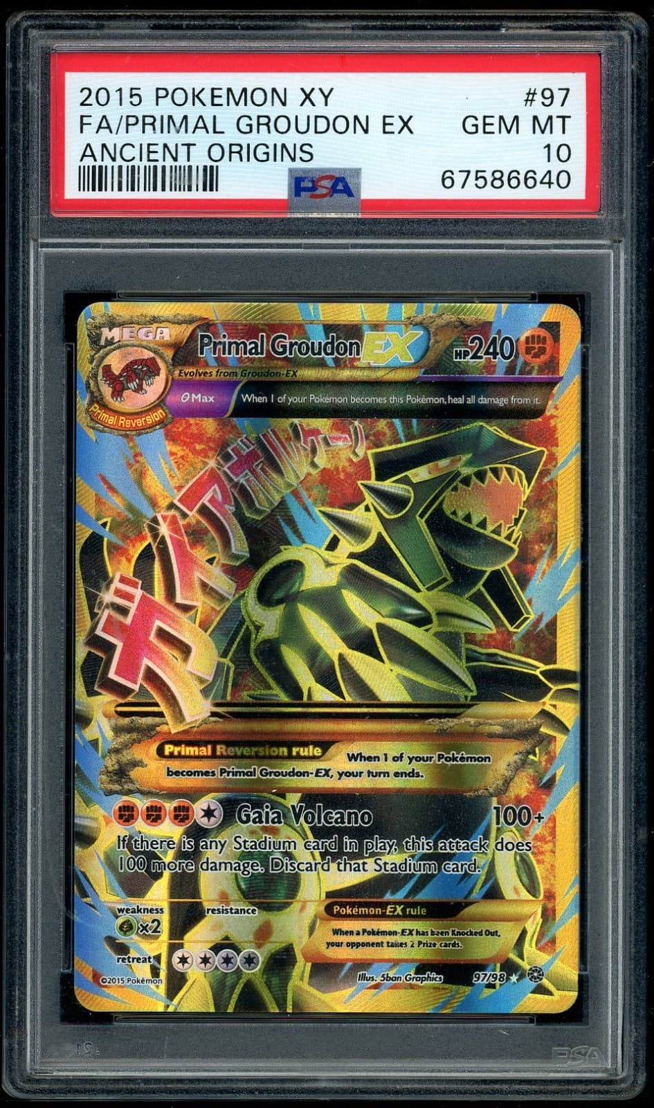 2015 Pokemon Xy Fa/Primal Groudon Ex Ancient Origins #97 Psa 10