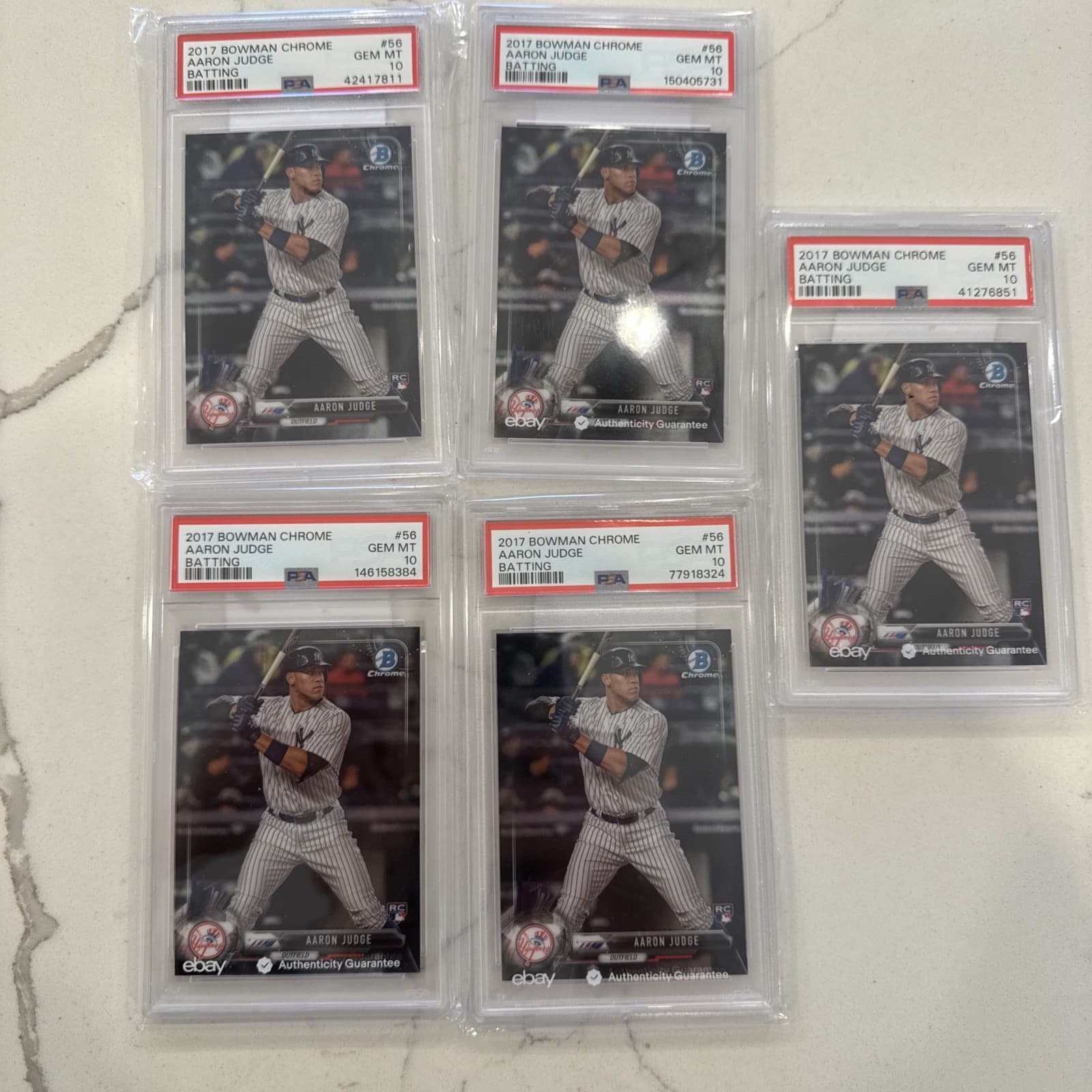2017 (5) BOWMAN CHROME BATTING #56 AARON JUDGE ROOKIE RC PSA 10