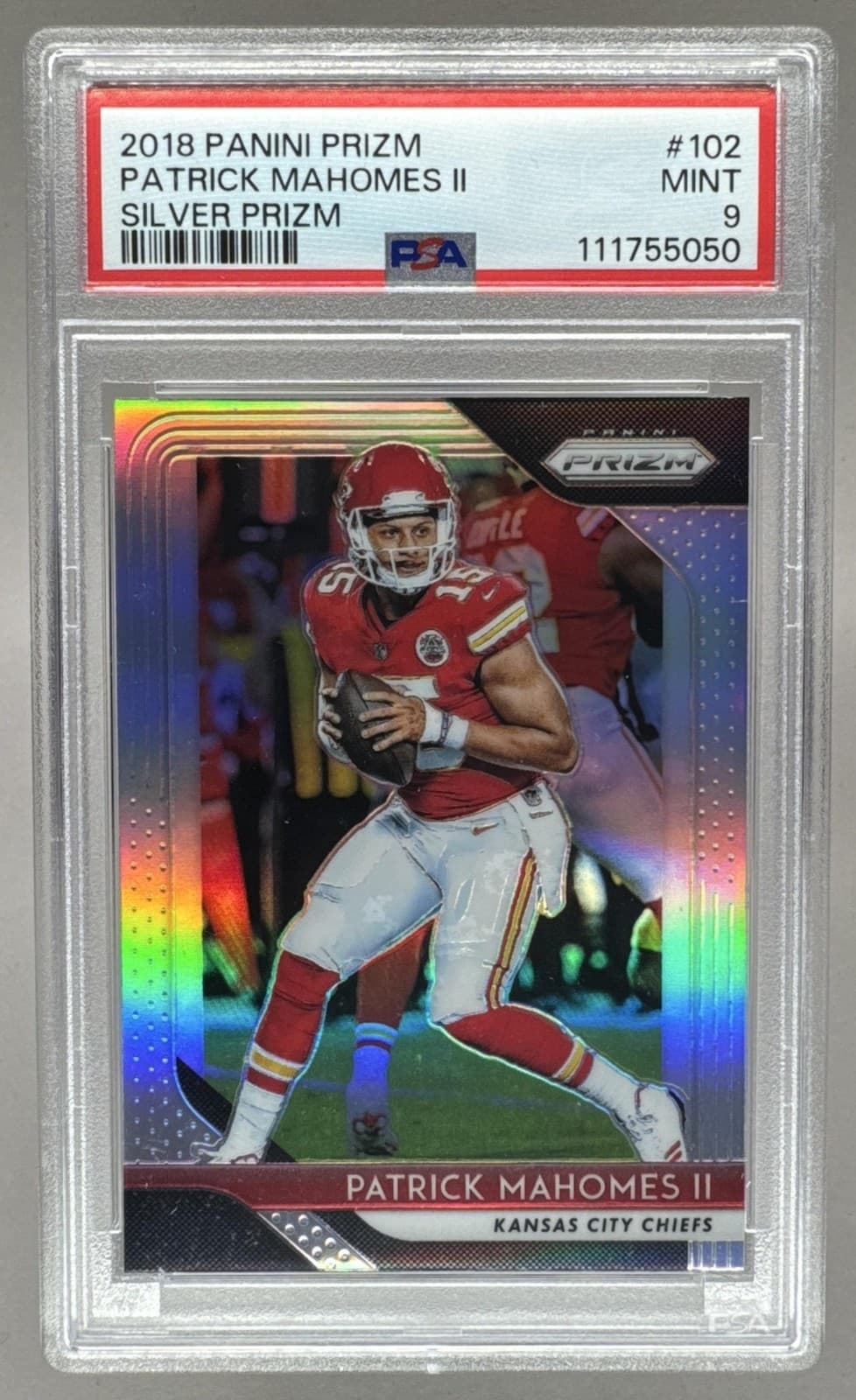 111755050 Patrick Mahomes II 2018 Panini Prizm #102 Silver PSA 9