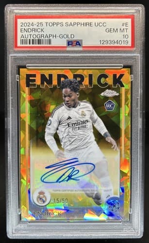 2024-25 Topps Chrome Sapphire UEFA Endrick Auto Refractor Gold RC #/50 PSA 10