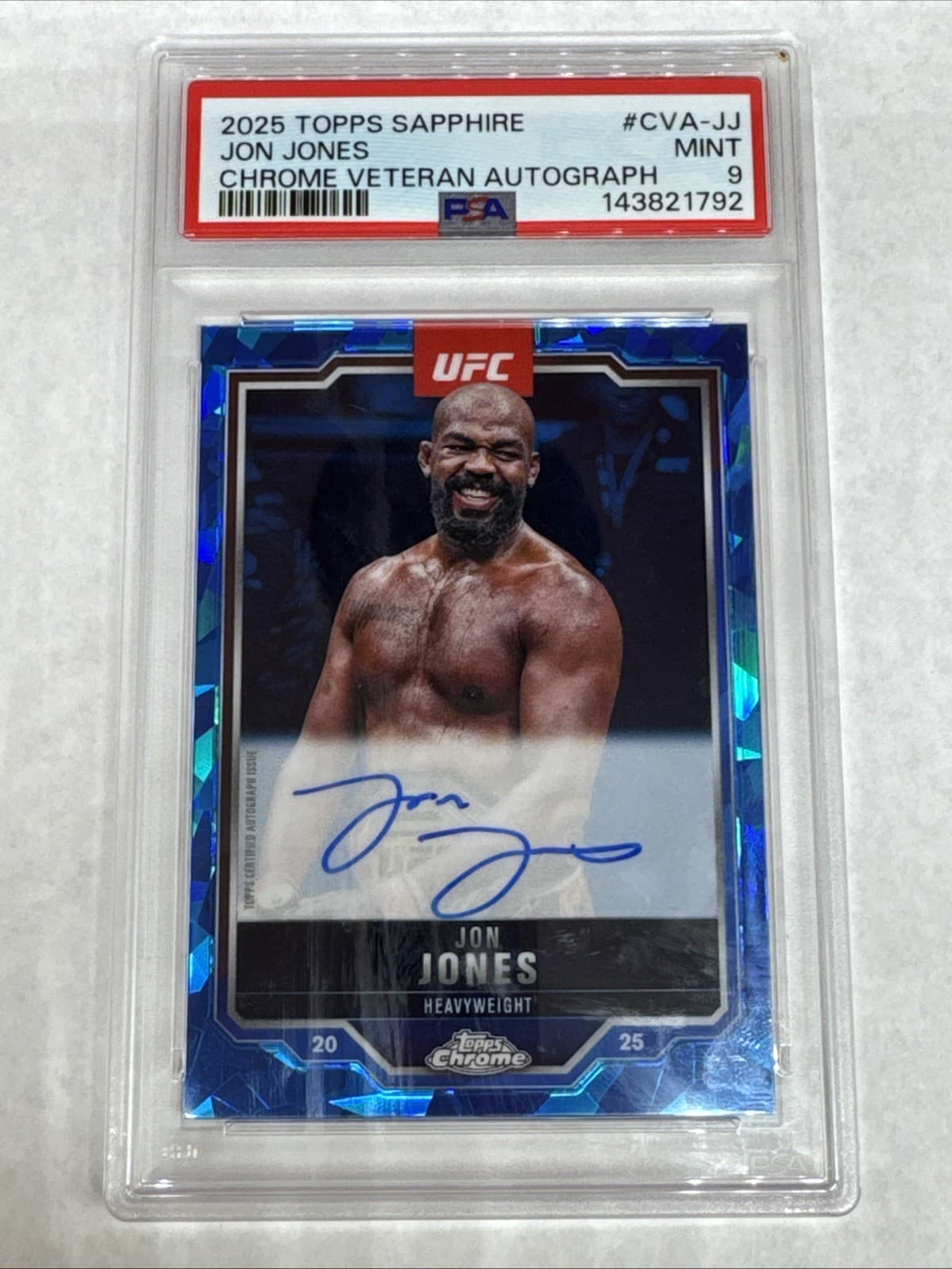 2025 Topps Chrome UFC Jon Jones Blue Sapphire Auto Veteran Autograph PSA 9