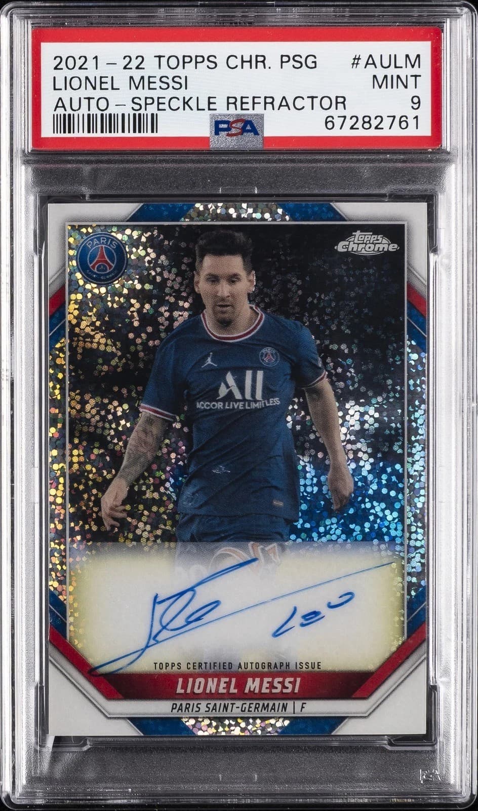 2021-22 Topps Chrome PSG Auto Lionel Messi 23/30 PSA 9 Argentina World Cup RARE