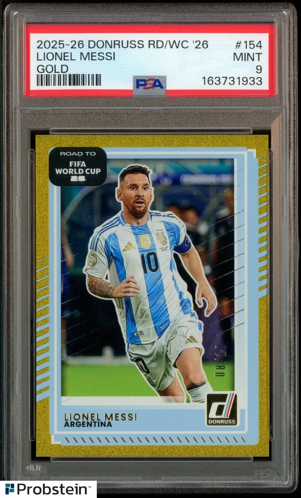 2025-26 Donruss World Cup Soccer Gold #154 Lionel Messi 8/10 PSA 9 MINT