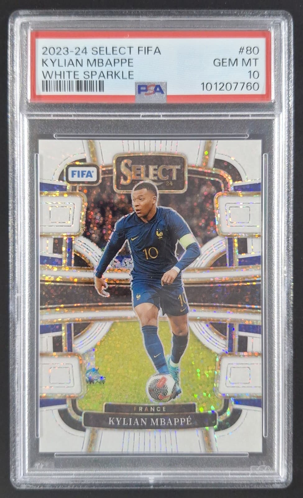 2023-24 Panini Select FIFA KYLIAN MBAPPE White Sparkle SSP Terrace #80 PSA 10