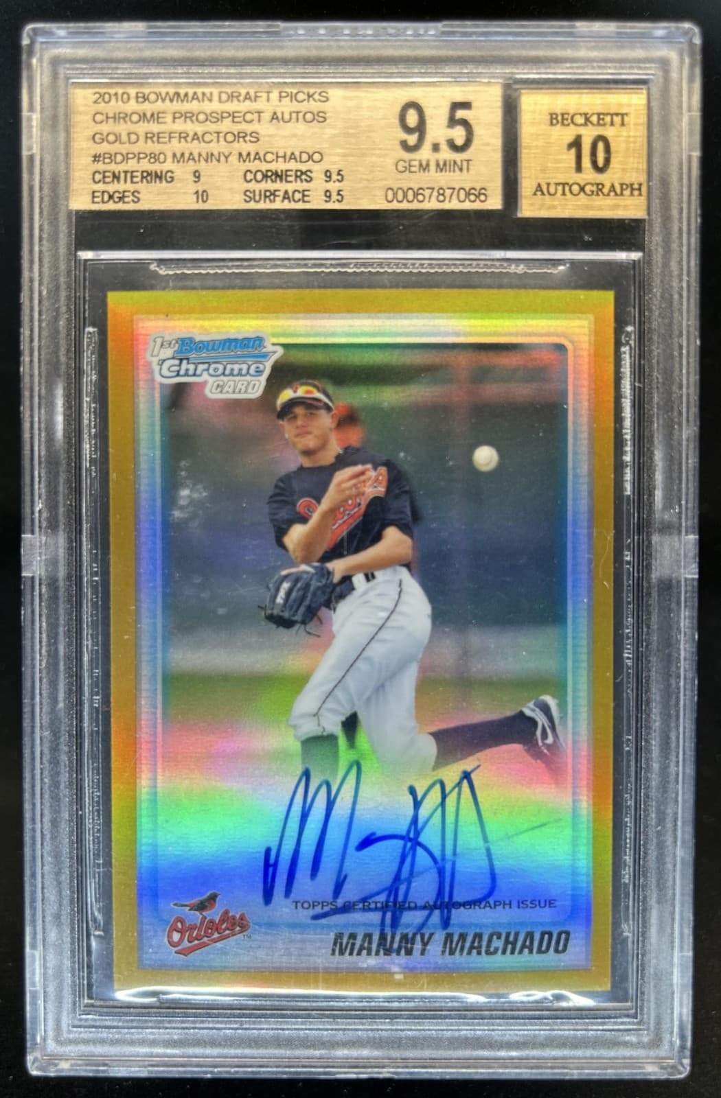 2010 Bowman Draft & Prospects Manny Machado Chrome Auto Gold #/50 BGS 9.5/10