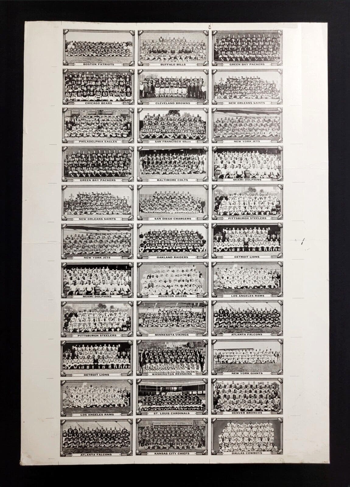 1968 Topps Test Football Uncut Sheet -- 33 Cards -- Unique & Black Backs SPs