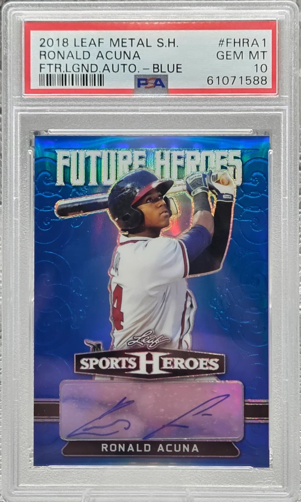 2018 Leaf Metal Legend BLUE REFRACTOR AUTO ~ RONALD ACUNA RC /5 PSA 10 GEM MINT